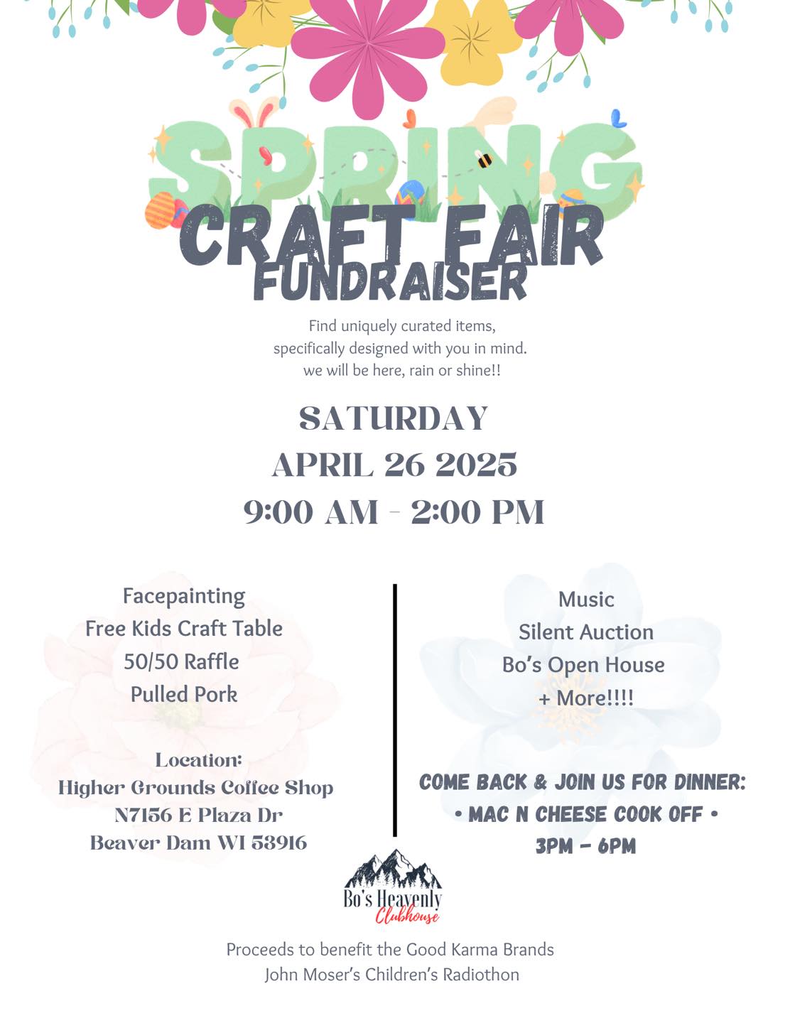 Bo's - April 26• Higher Grounds Coffee Shop —> craft and vendor fair ...