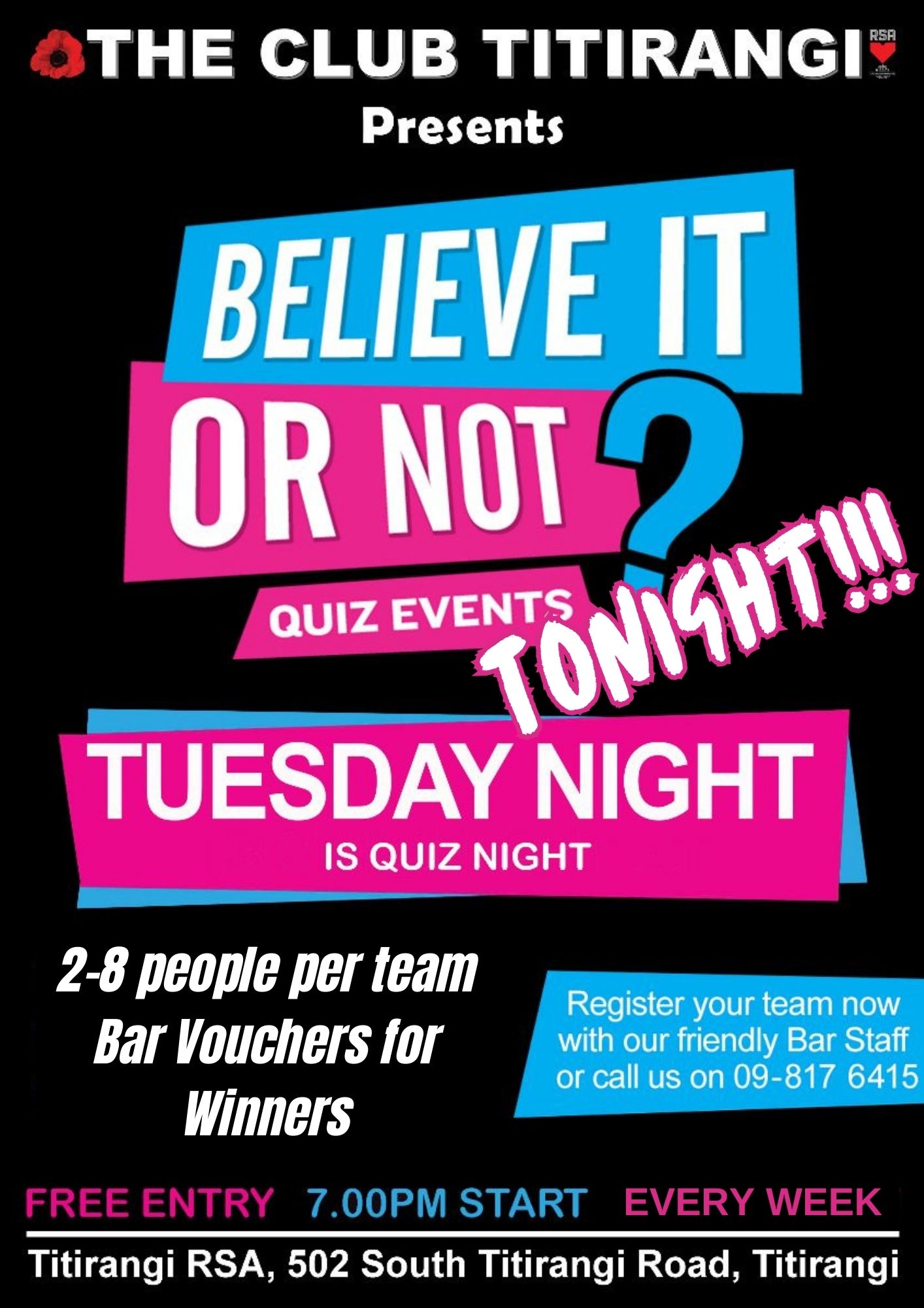 Titirangi - 🎉 Get ready for an epic Quiz Night tonight! 🧠 Join us for ...