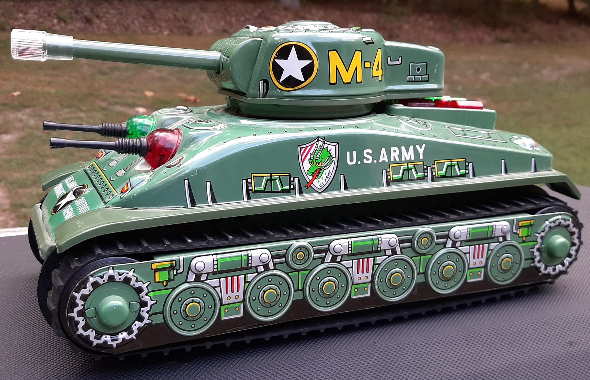 Vintage Taiyo MK4 Sherman tinplate tank from Japan