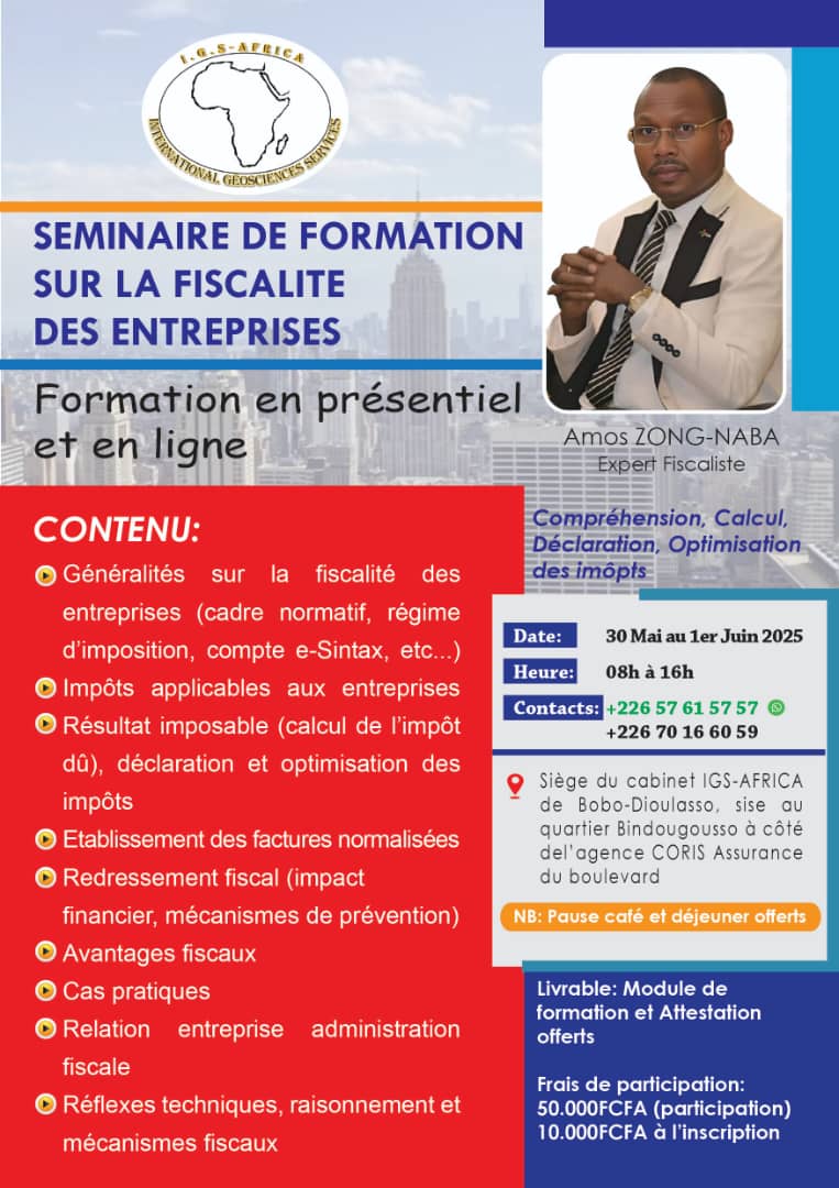 Igs-Africa - SEMINAIRE DE FORMATION SUR LA FISCALITE DES ENTREPRISES ...