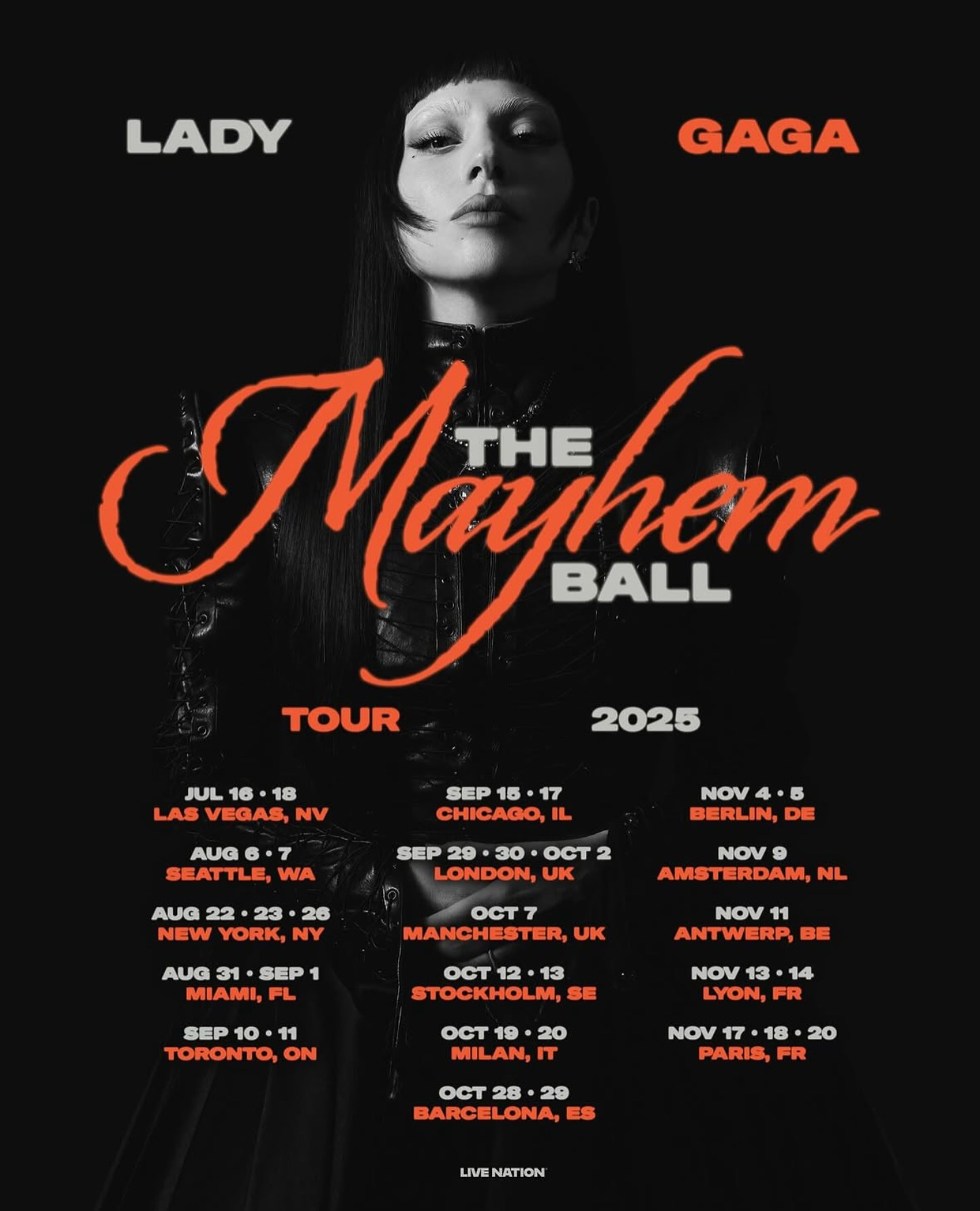 ladygaga The Mayhem Ball Tour 2025, North America & Europe
