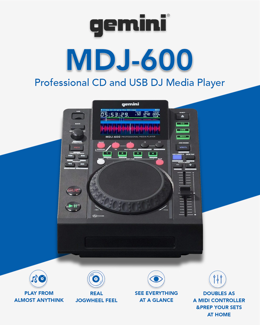 Gemini Sound MDJ-600 Specifications Supported audio formats: MP3