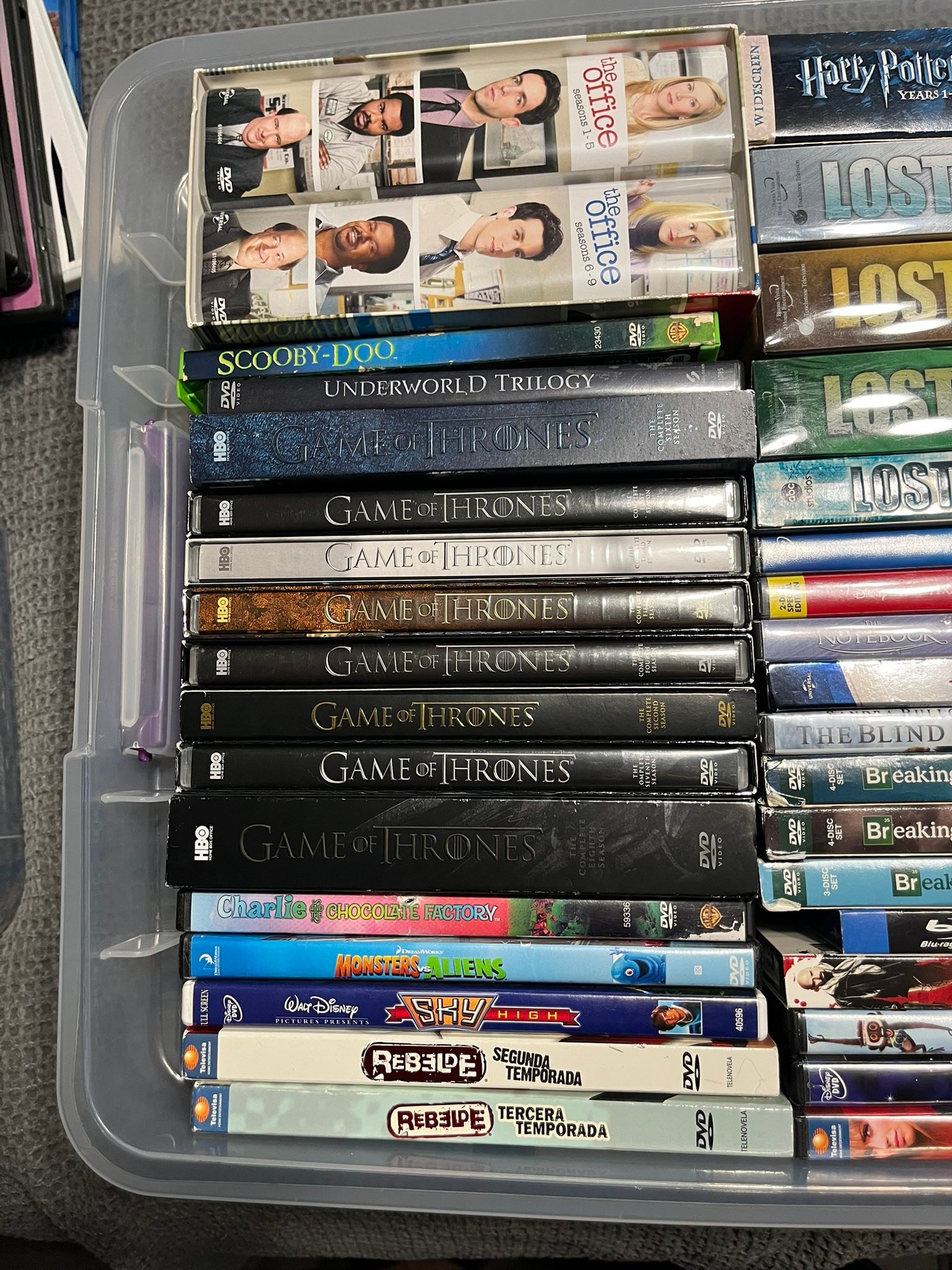 Blu-ray and DVD sets for sale, including The Office and Game of