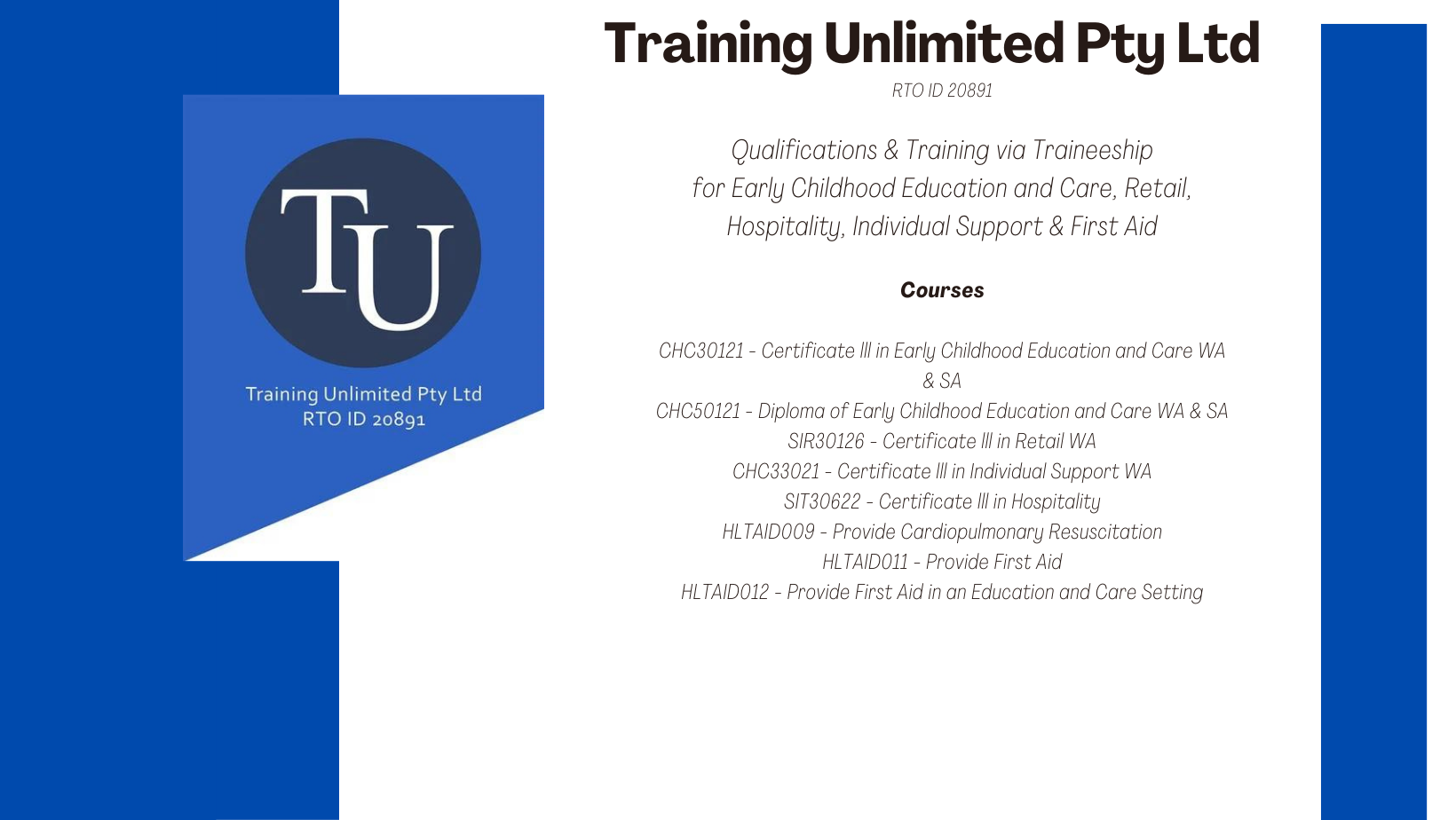 Training Unlimited - RTO 20891 | Perth WA