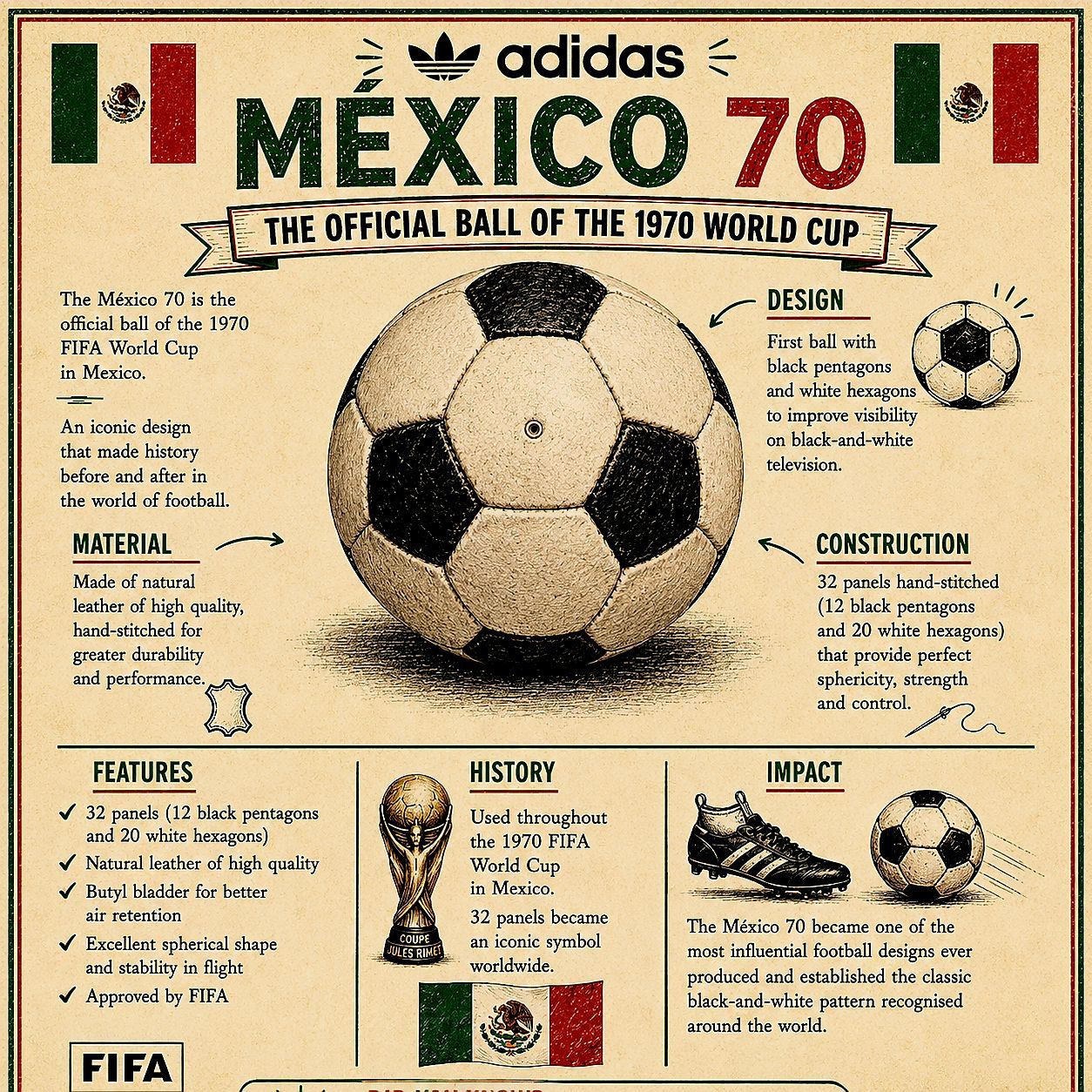 The 1970 World Cup México official ball design and features