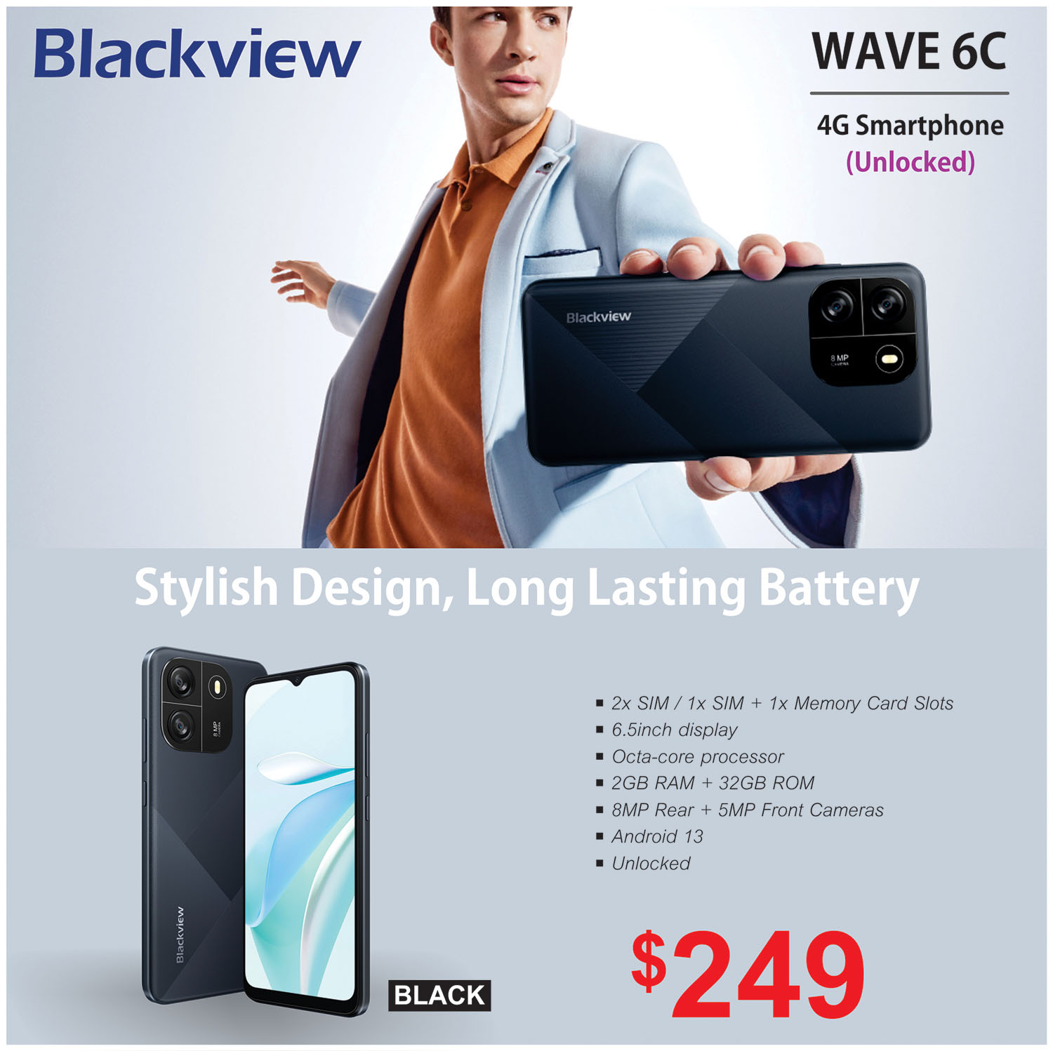 BLACKVIEW WAVE 6C - $249 The Blackview Wave 6C has a 5100mAh big