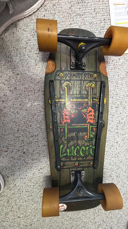 So my first skateboard I ever had in 1988 was a purple John Lucero
