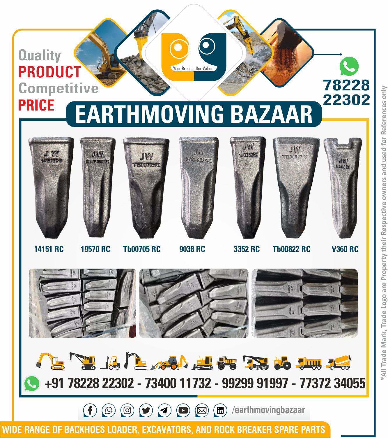 EARTHMOVING - JW Forging Bucket Tooth 19570 RC, 14151RC, 3352RC