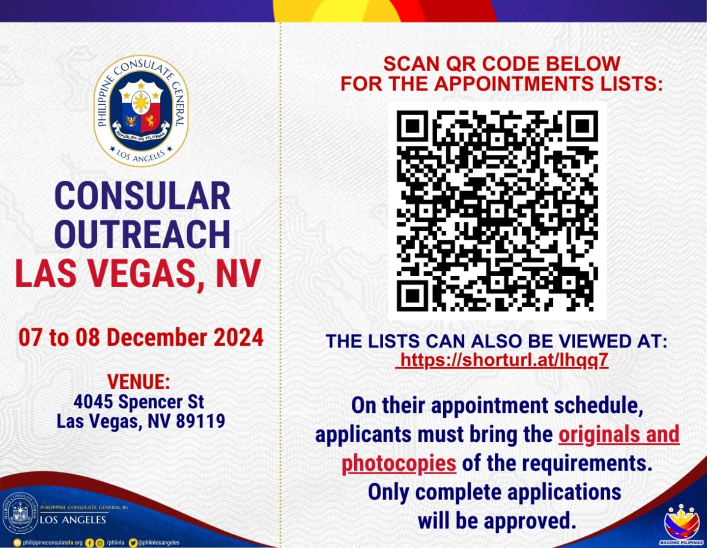 Philippine - The Appointment list for our Consular Outreach in Las ...