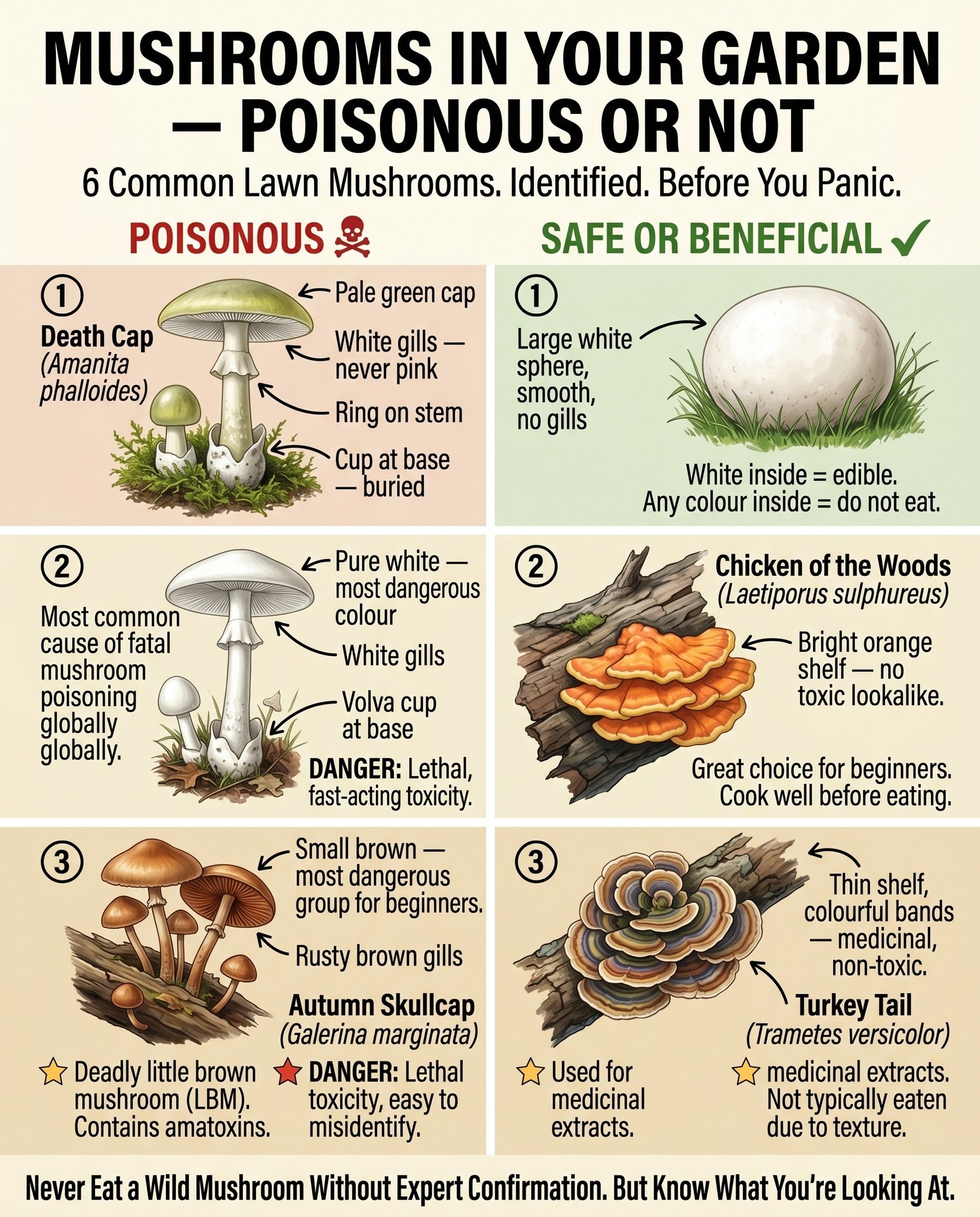 Identifying toxic white cap mushrooms in your yard