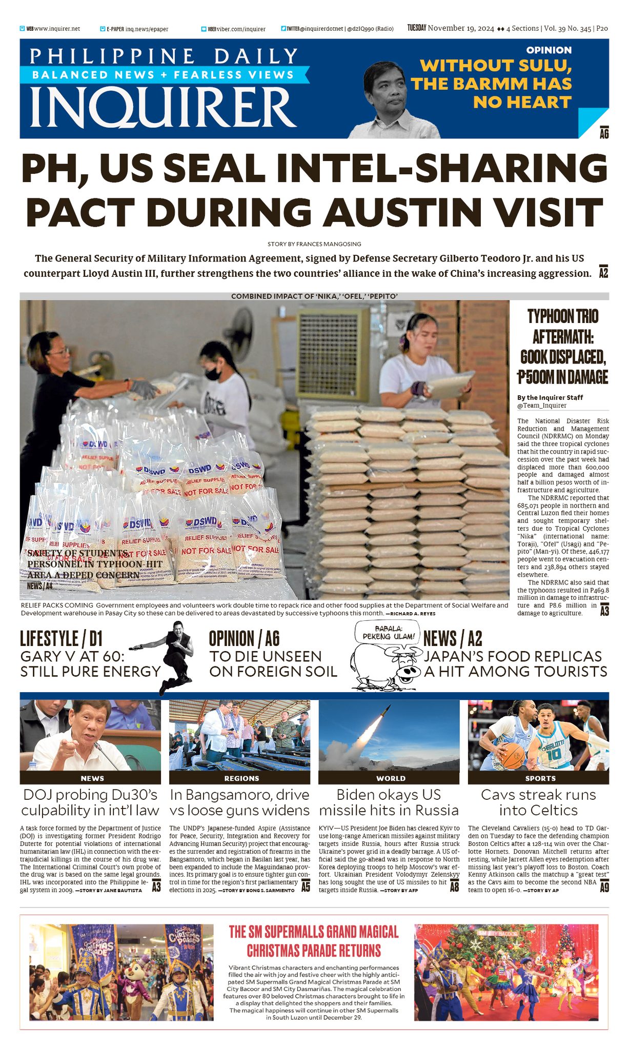INQUIRER.net - Today's Inquirer front page (Nov. 19,... | Facebook