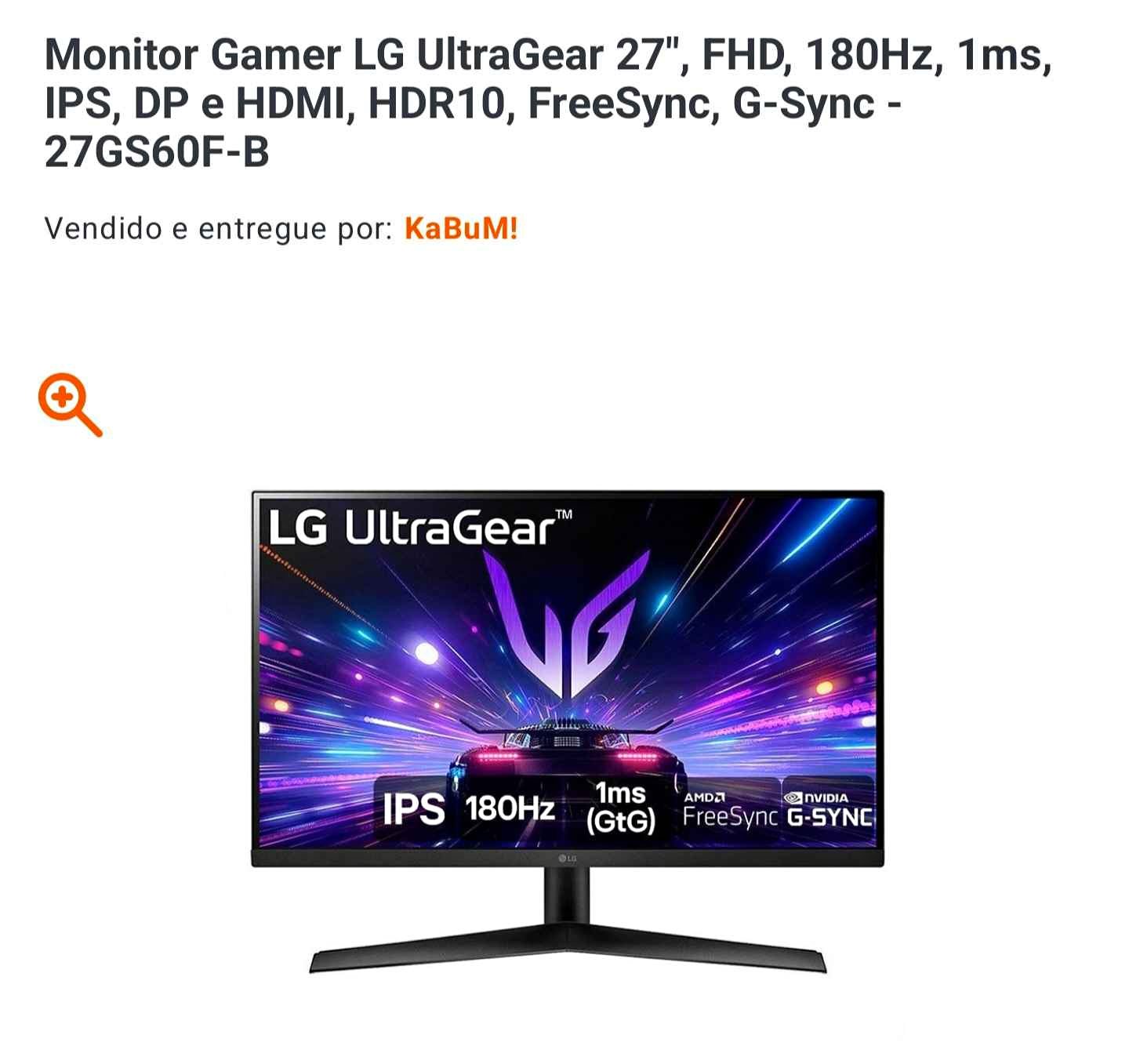 VENDO MONITOR LG 27 POLEGADAS IPS 180HZ 1MS GSYNC FREESYNC - Monitors ...