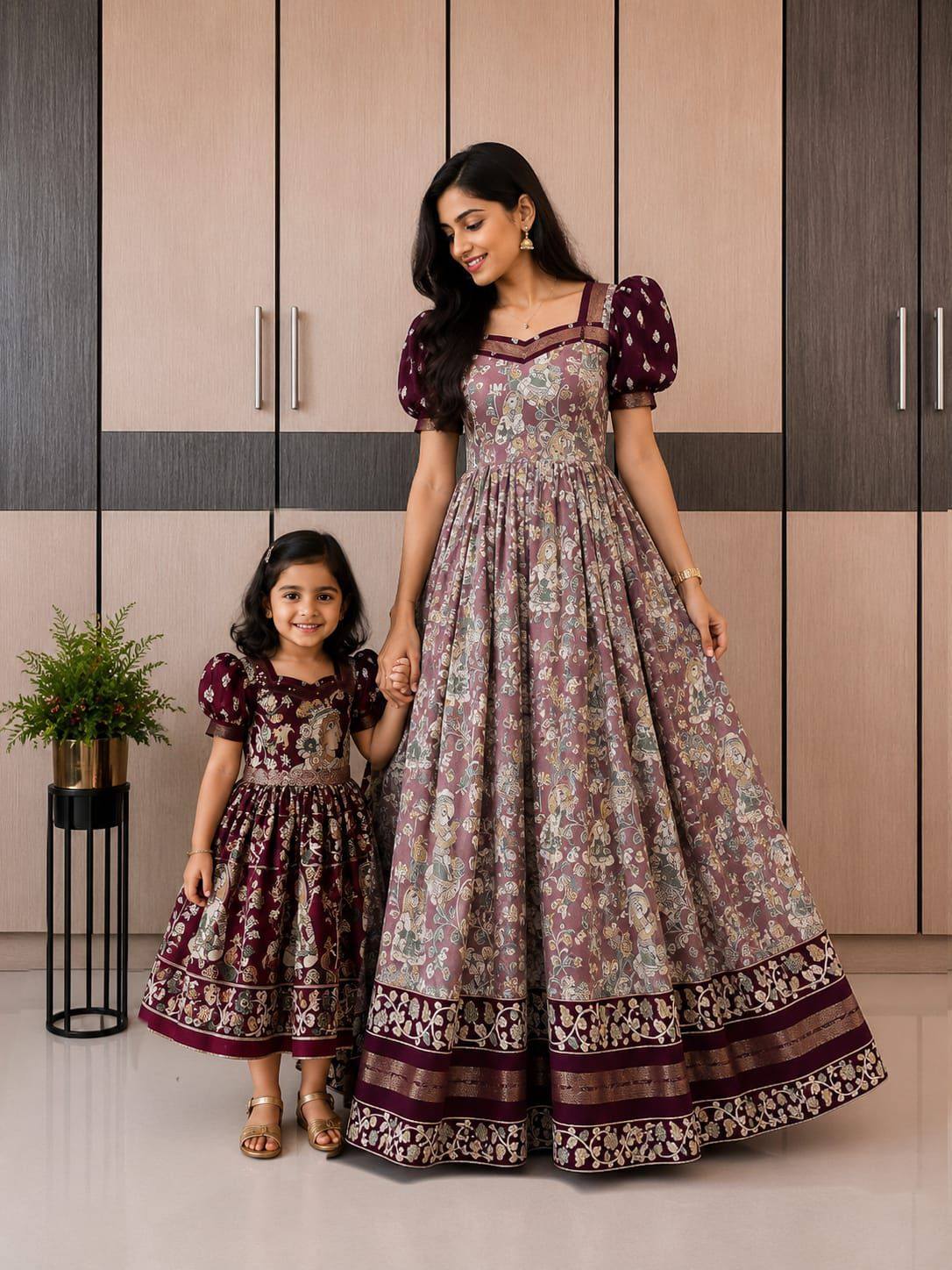 Mother–Daughter Combo Set 💕 Beautiful mul cotton ethnic dresses with traditional print ▪️Set details 👗 Soft mul cotton fabric with rich ethnic print ▪️Mother Dress – Fully stitched with elegant border detailing
