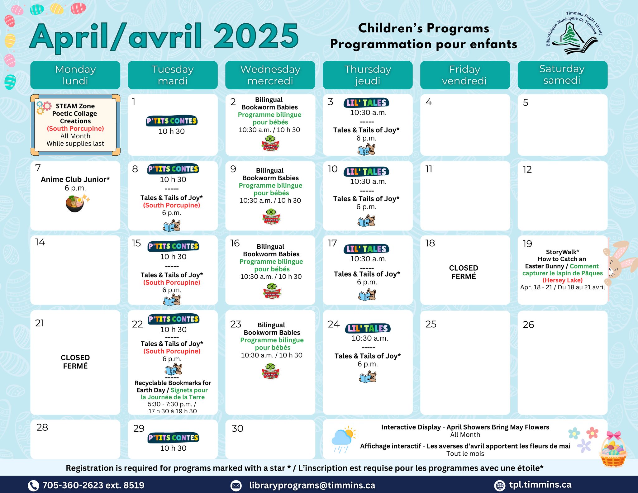 📢 April events at the library! 📚 Check out our Children’s program ...