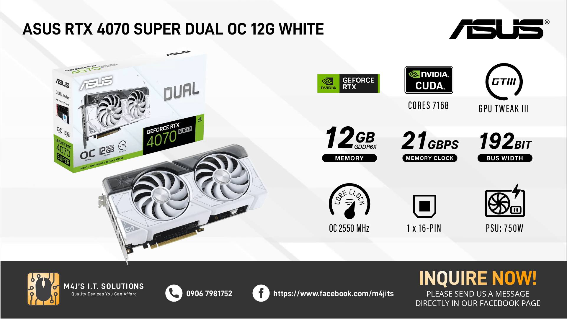 🕹 ASUS RTX 4070 SUPER DUAL OC 12G... - M4J's IT Solutions