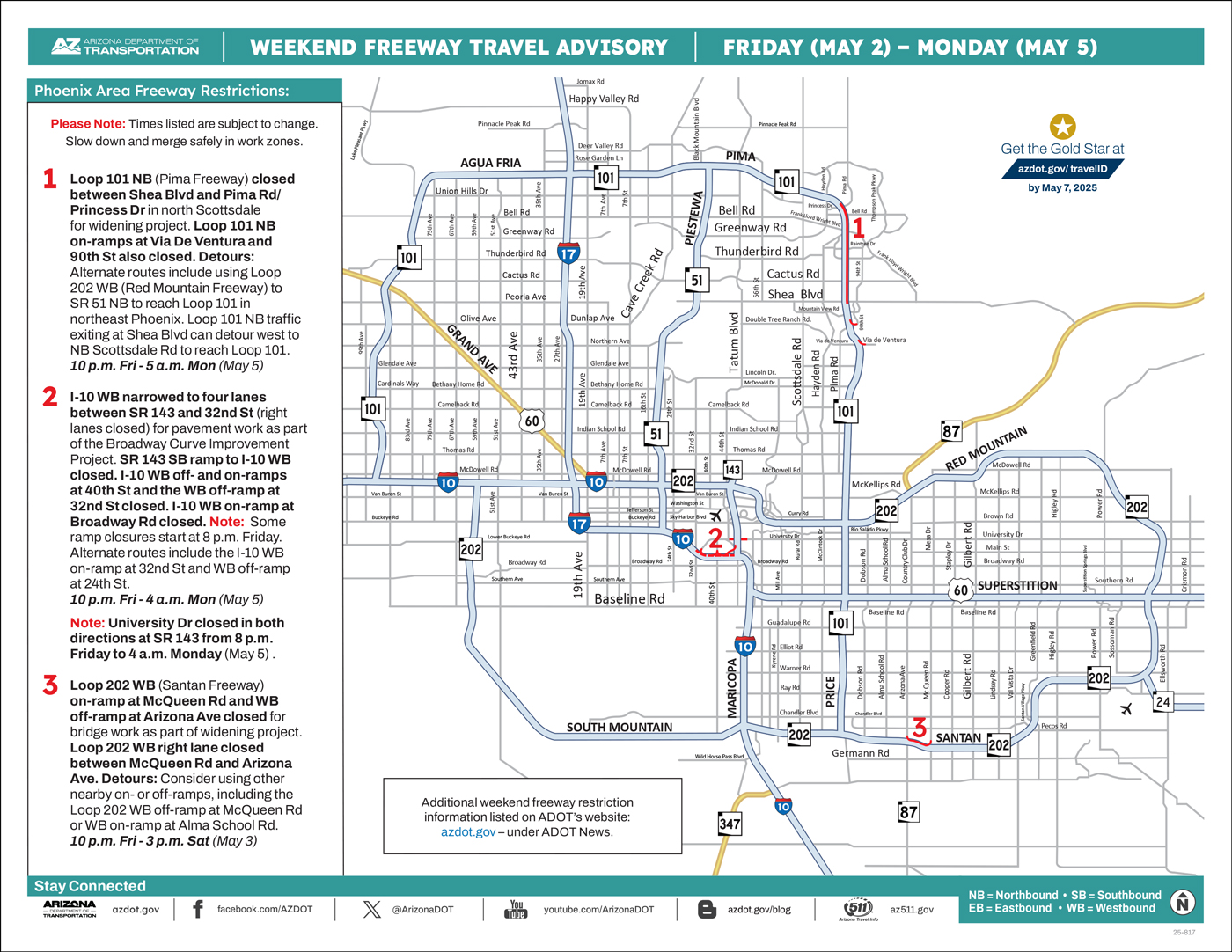 ADOT's weekend travel advisory includes freeway closures on SR 51