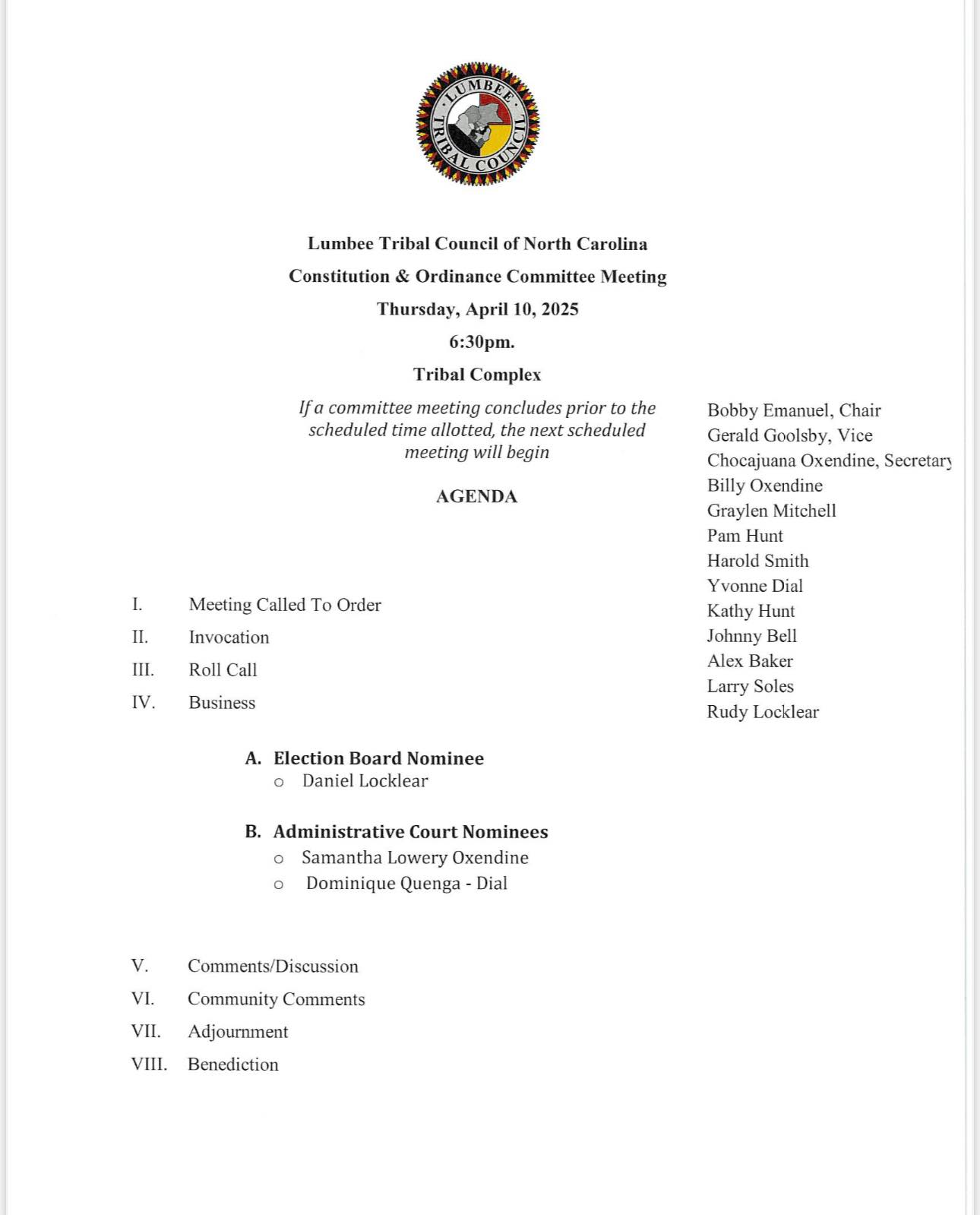 Lumbee Tribe of North Carolina - Incoming Committee Chairs, left to ...