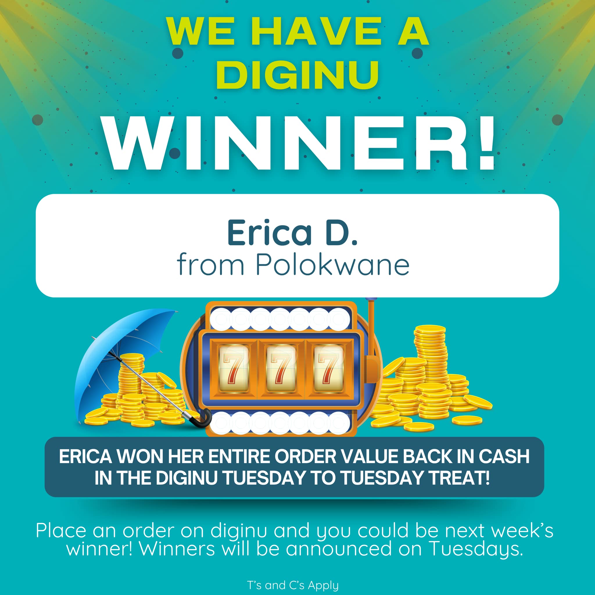 diginu - 🍾CONGRATULATIONS to Erica D. from Polokwane who... | Facebook