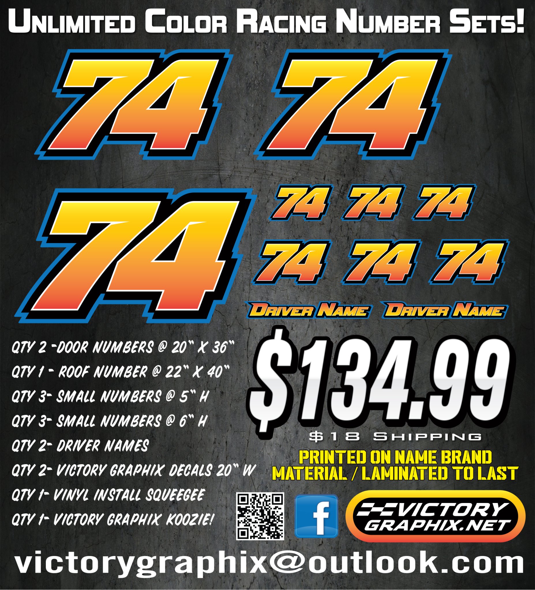 Unlimited Color Racing Number Decal Kit - Decals, Stickers & Vinyl Art ...