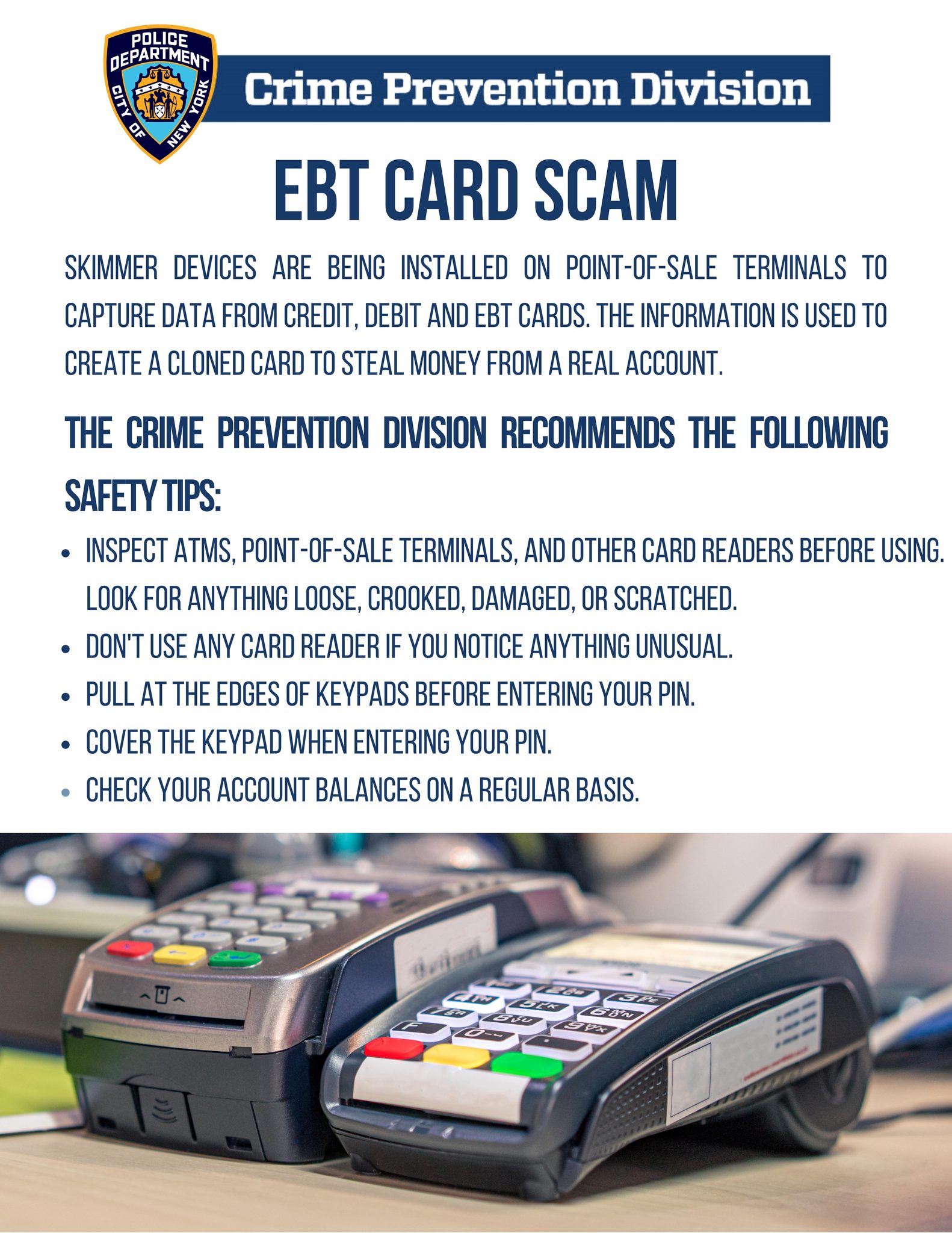 NYPD - Be aware of thieves targeting point-of-sale terminals to capture ...