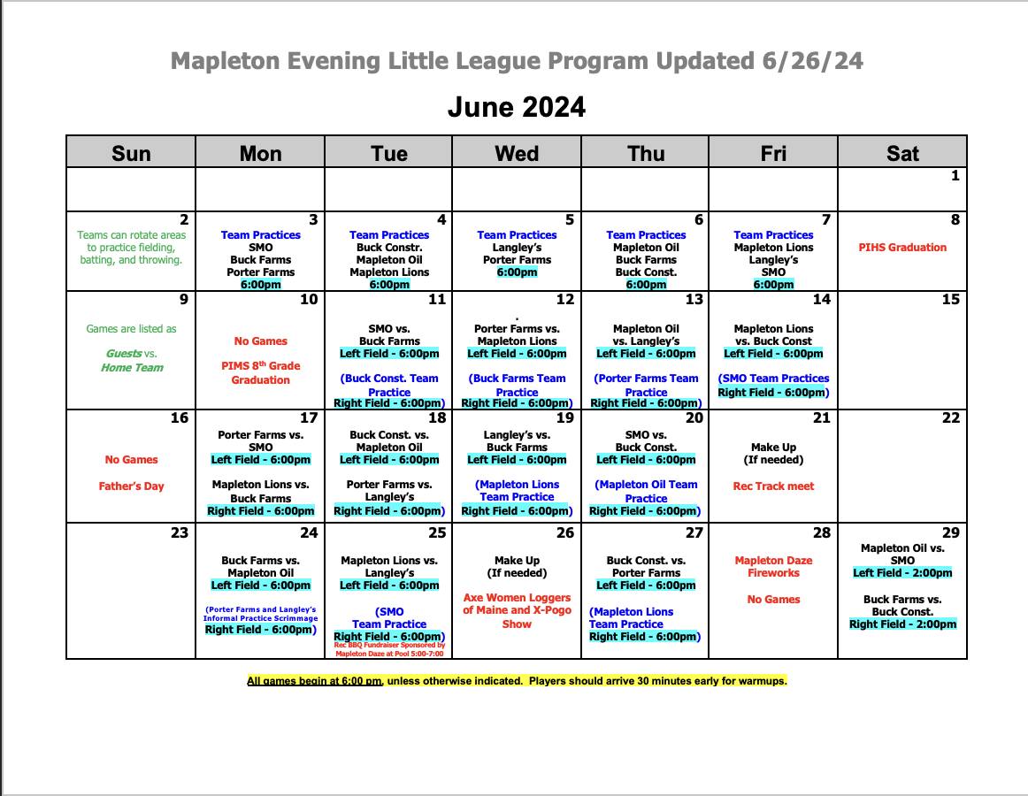 UPDATED LITTLE LEAGUE... - Mapleton Recreation Department | Facebook