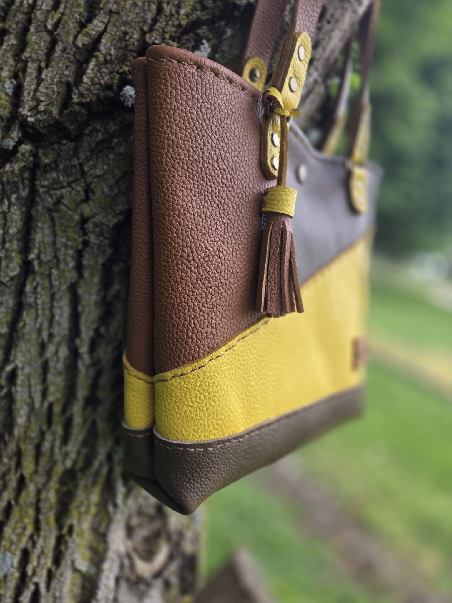 DIY patchwork leather tote bag project