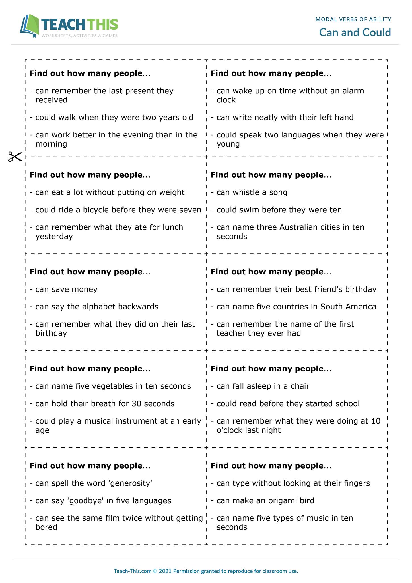 Teach-This.com - Can and Could ESL Past and Present Abilities Activity ...