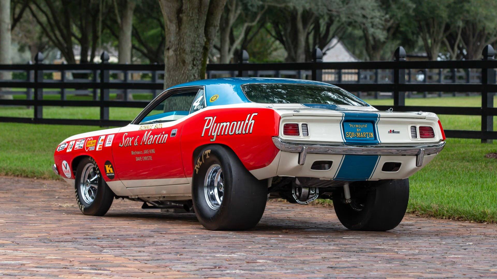 The 1970 Plymouth Hemi Cuda Sox & Martin Drag Car sells for a 