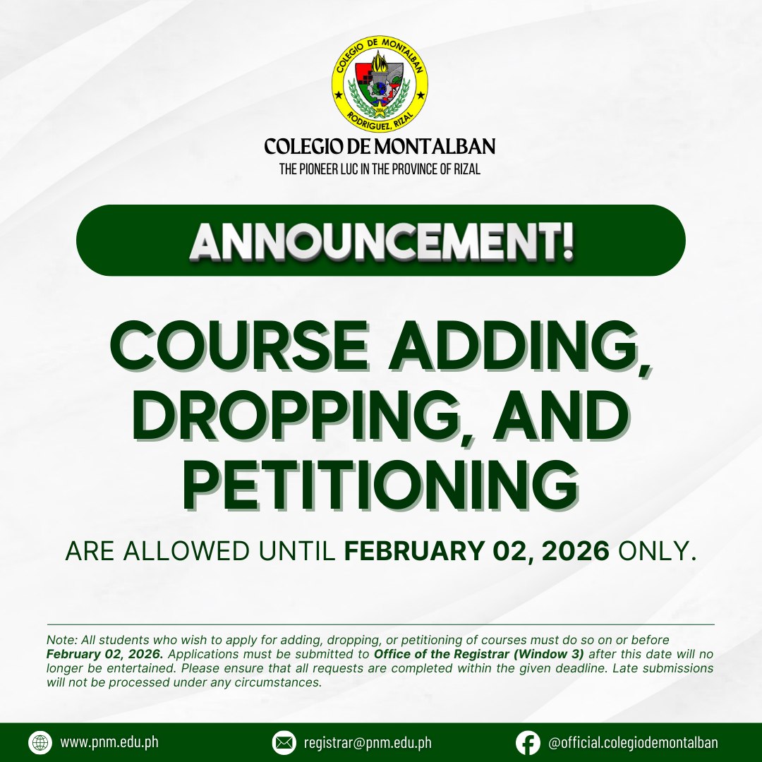 𝐀𝐍𝐍𝐎𝐔𝐍𝐂𝐄𝐌𝐄𝐍𝐓 Course... - Colegio de Montalban Official | Facebook
