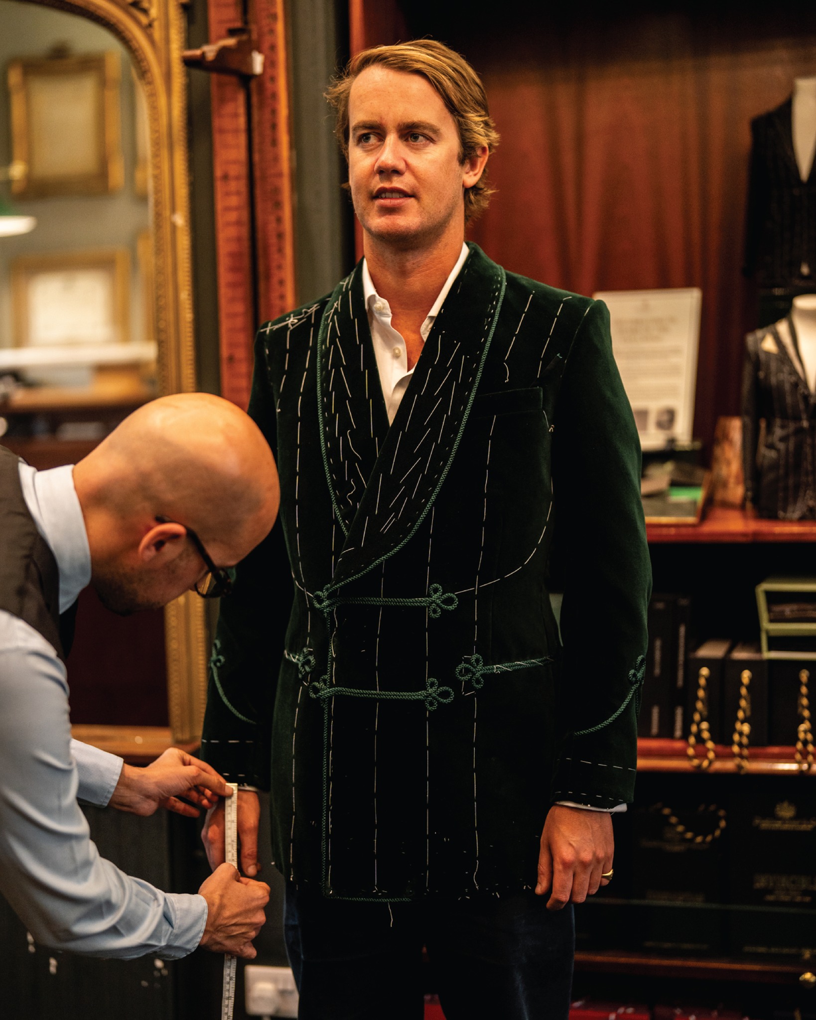 We were honored to create a bespoke smoking jacket for the 