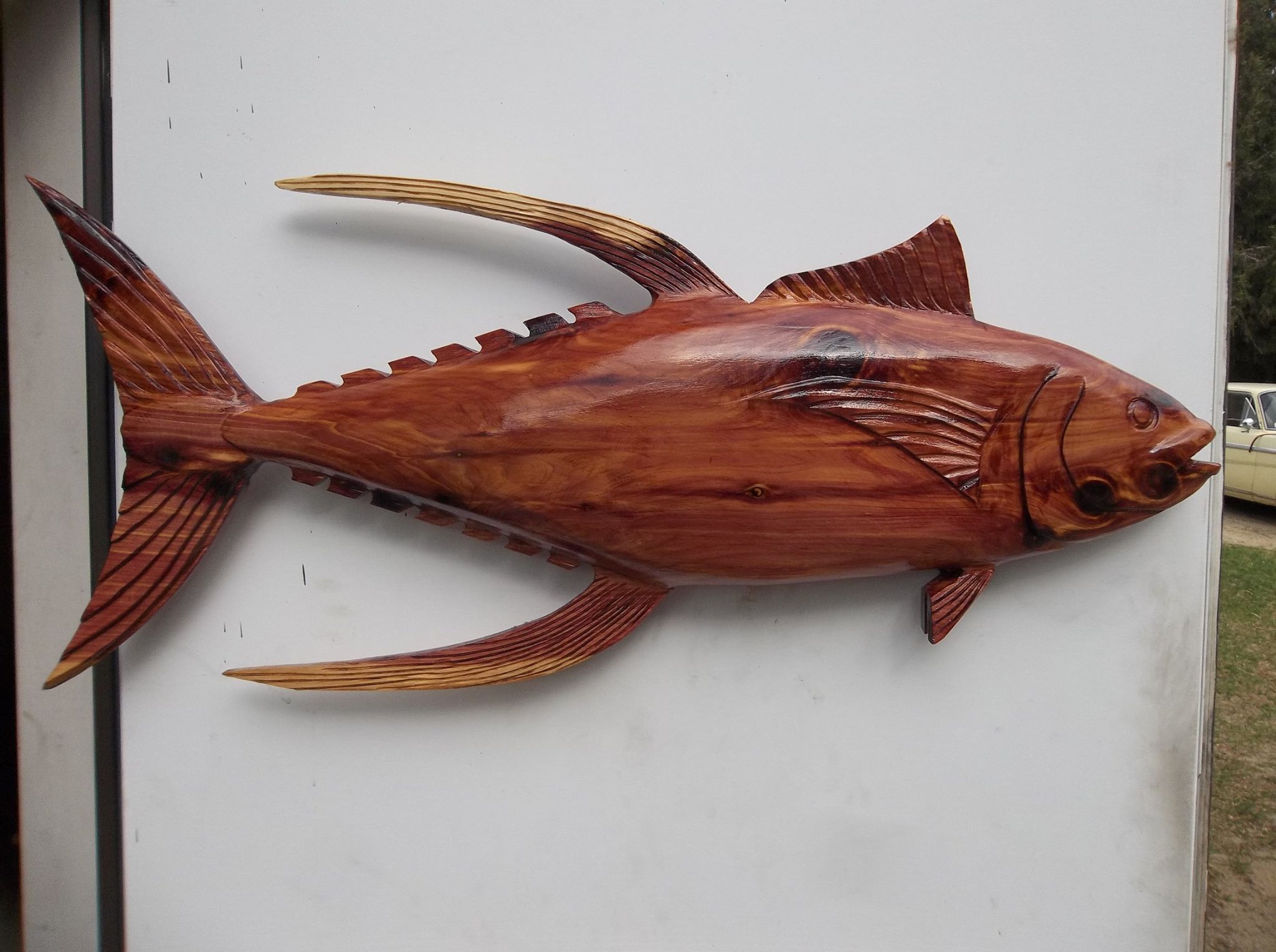 salmon carved from western red cedar. this is a beautiful  display picture 1