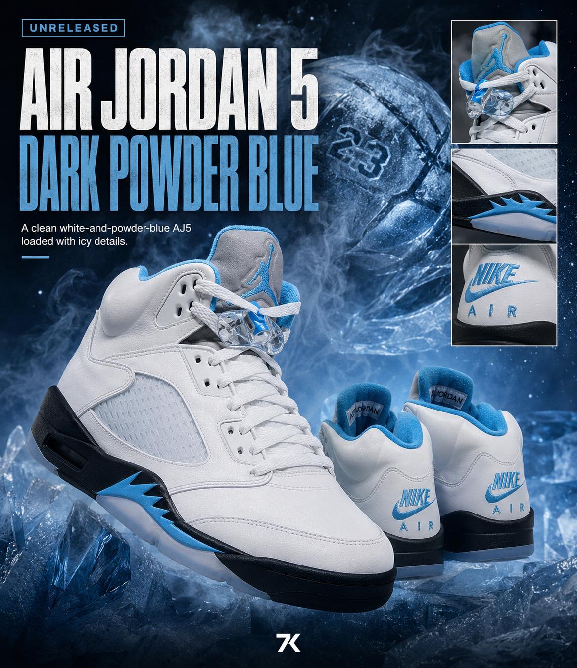 The unreleased Air Jordan 5 “Dark Powder Blue” sample is seriously