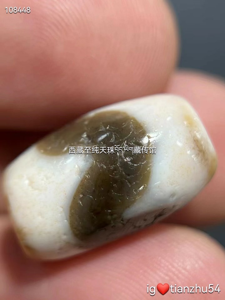 西藏传承小虎牙天珠一颗很适合做配珠的小虎牙，带朱砂，图腾纹理够粗