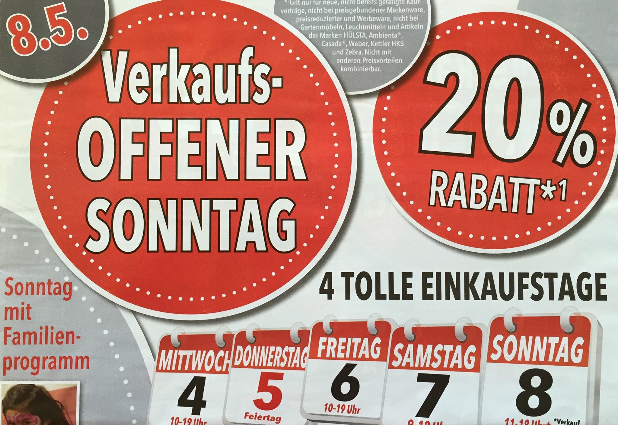 Möbel - Heute verkaufsoffener Sonntag! Geöffnet bis 18 Uhr mit vielen Aktionen, Rabatten und Livemusik