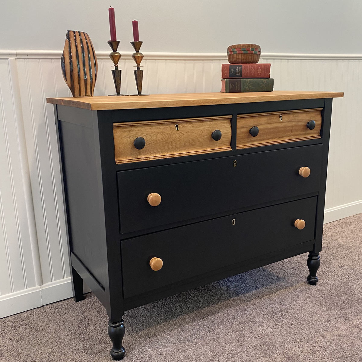 black dresser with wood top Refurbished natural and drawers or apartments color-navy-blue 220 Best Black dress Size:US size 16