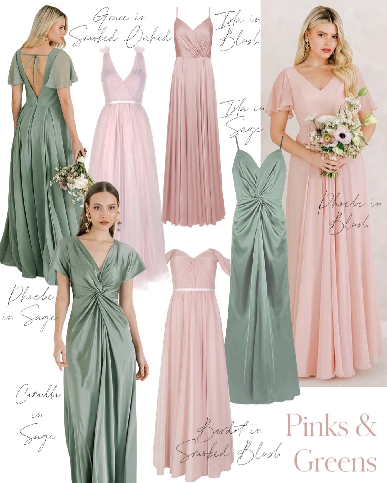 blush pink and sage green bridesmaid dresses Which of our new colors are you loving more: 💗 or 💚? Tap the link to shop new Dusty & Emerald colored for your maids! https://bit.ly/3rWwYpe Learn more about orange prom dress