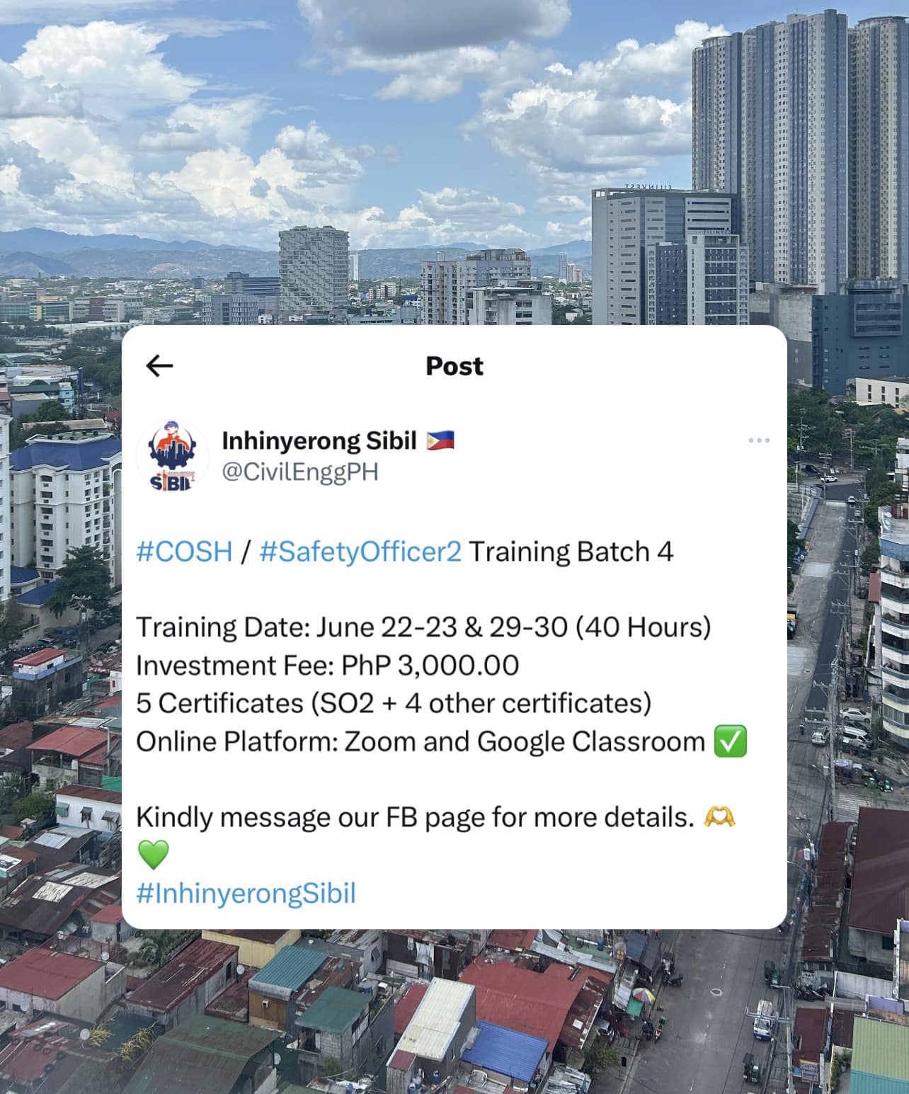 ANNOUNCEMENT: Registration for Safety... - Inhinyerong Sibil | Facebook
