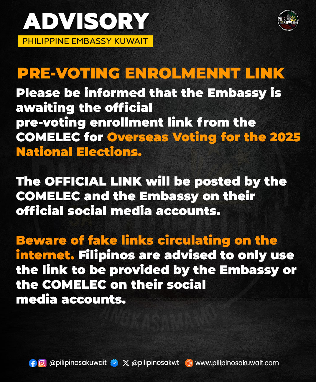 Pilipino - Please be informed that the Embassy is awaiting the official ...
