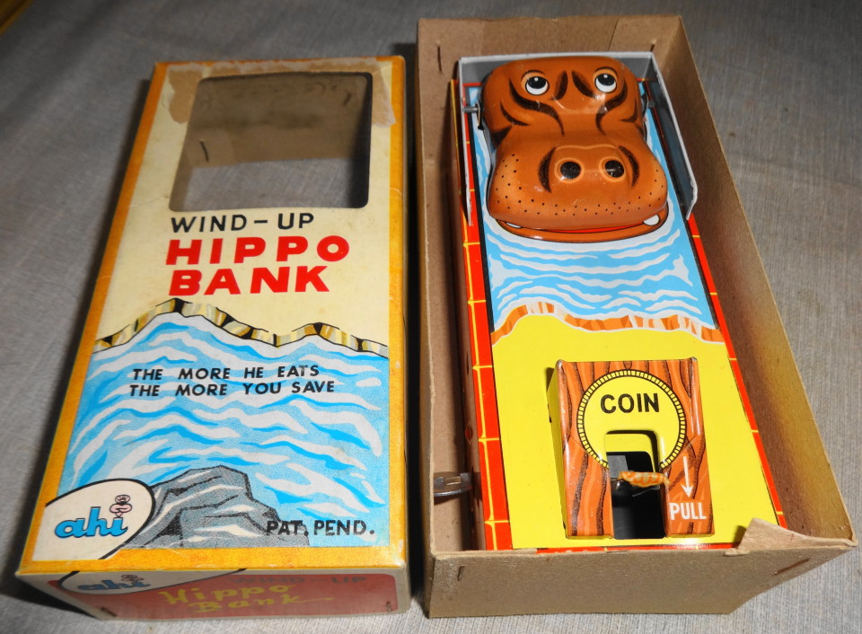 Vintage Happy Hippy Hippo piggy bank from 1960's Japan