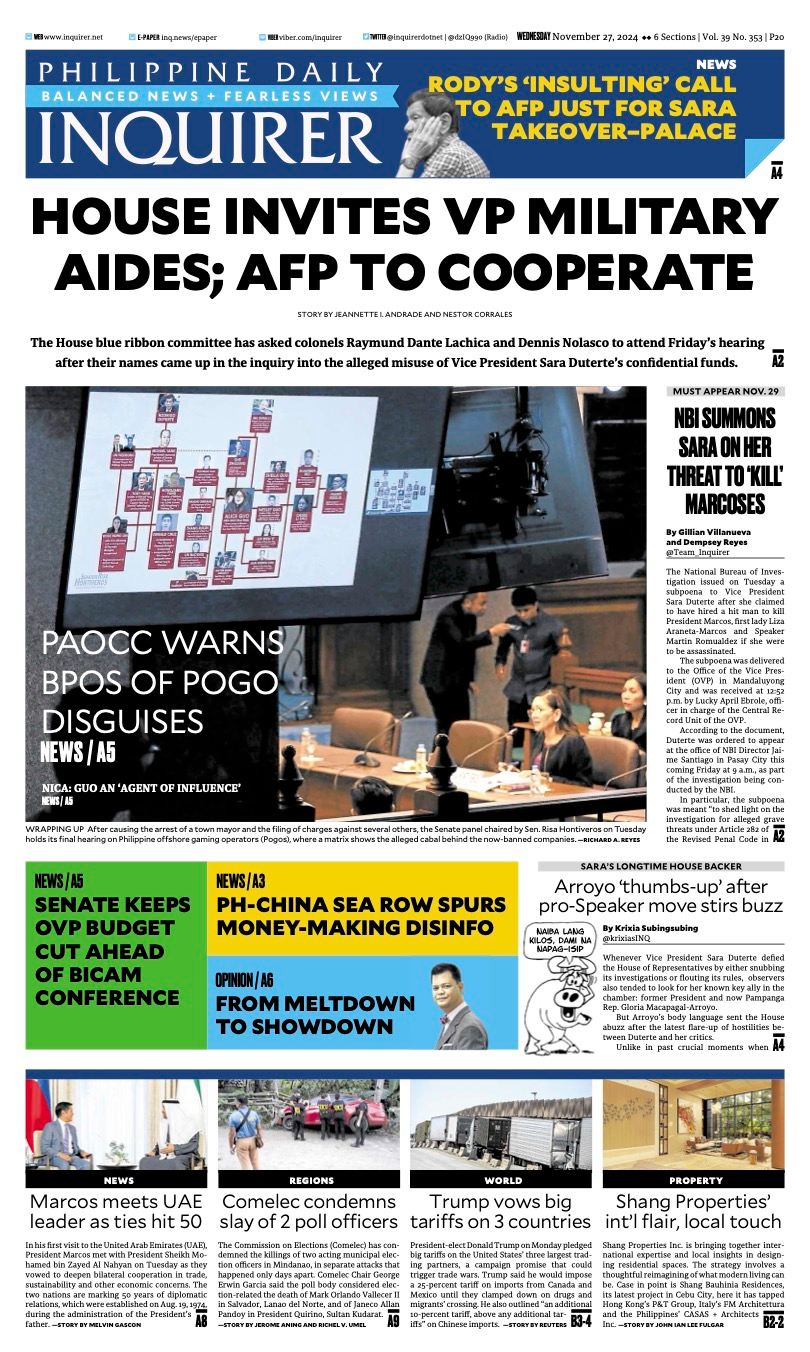 INQUIRER.net - Today's Inquirer front page (Nov. 27,...