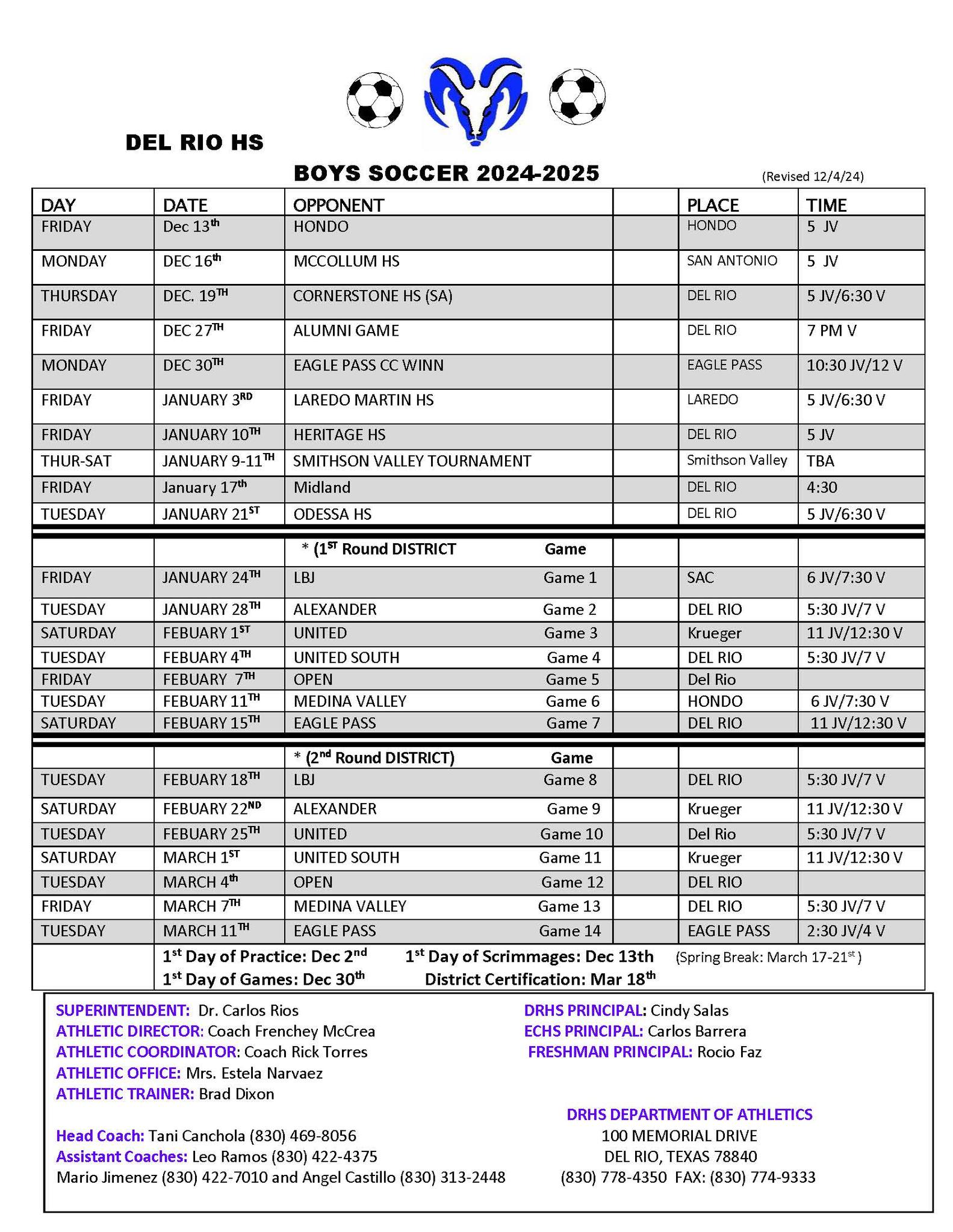 Updated 2024/2025 Rams... - Del Rio High School Rams Soccer | Facebook