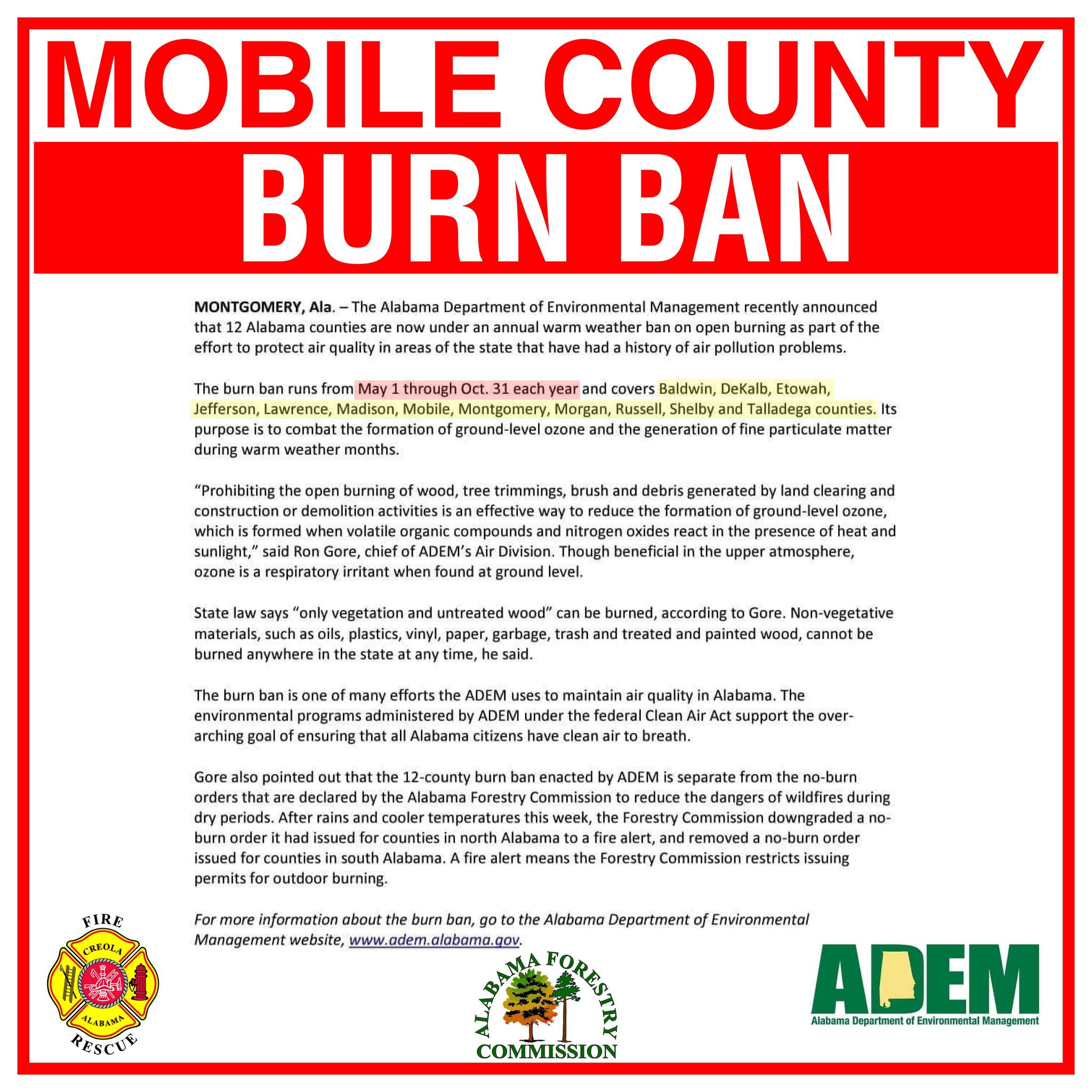 Creola - ⚠️In 2025, Alabama has burn bans in effect in multiple ...