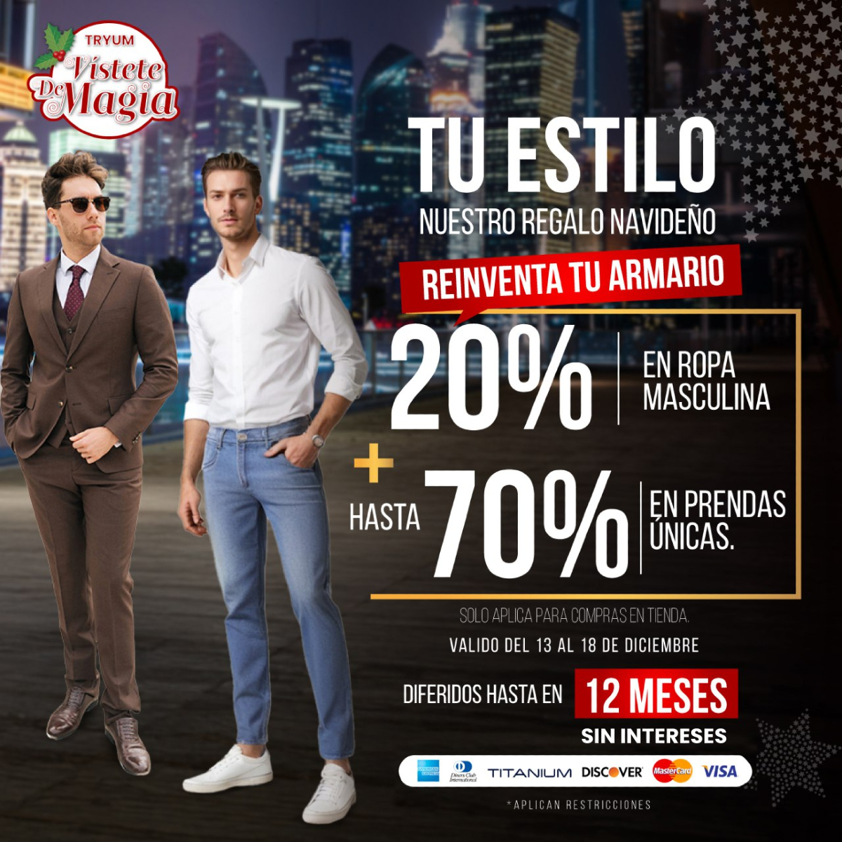 TRYUM - 🎄 Aprovecha un 20% de descuento en toda la ropa de caballeros y ...