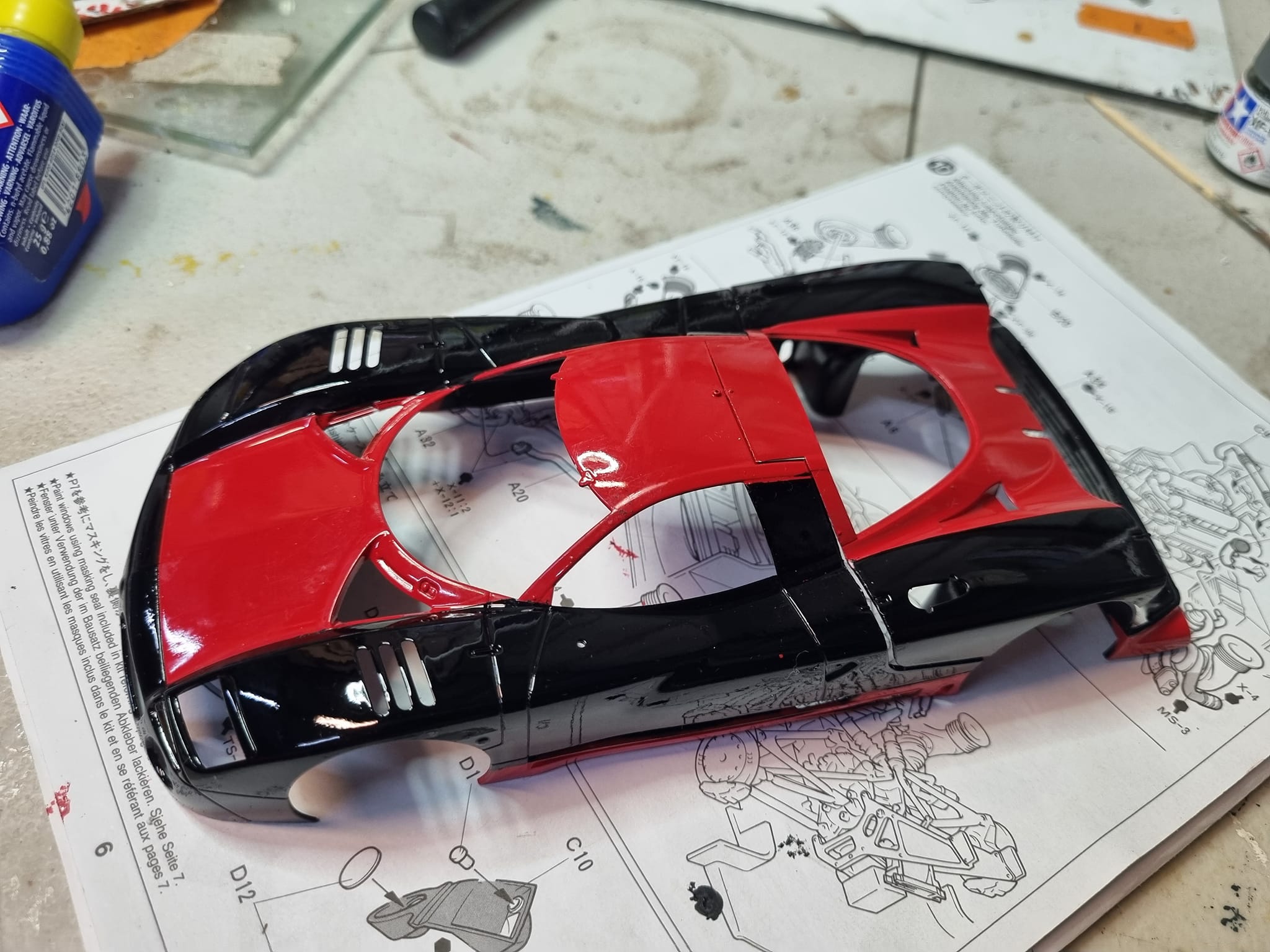 Bit more paint work done on my Nissan R390 GT1 wet rub and clear 