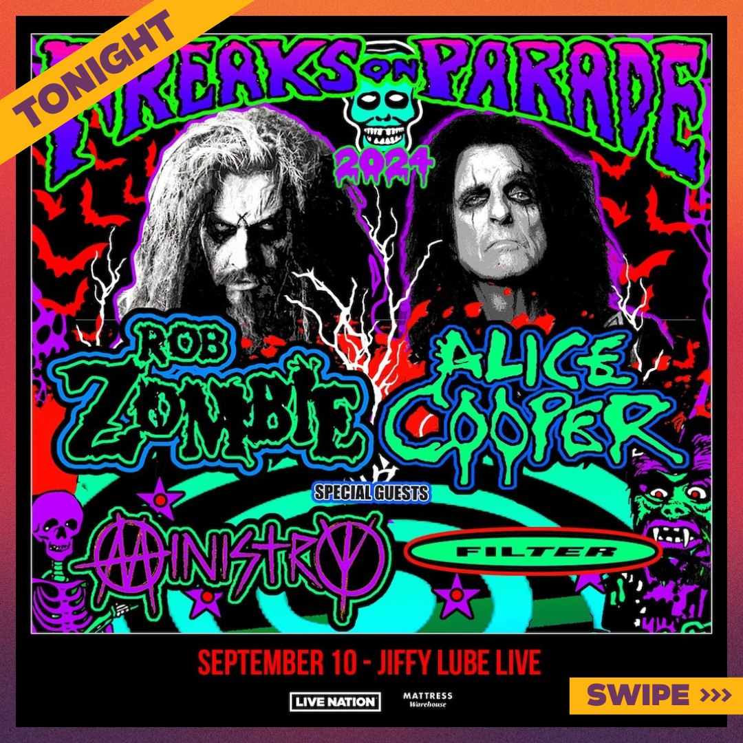 TONIGHT 🤘 Rob Zombie and Alice Cooper at Jiffy Lube Live! 🎫 Get