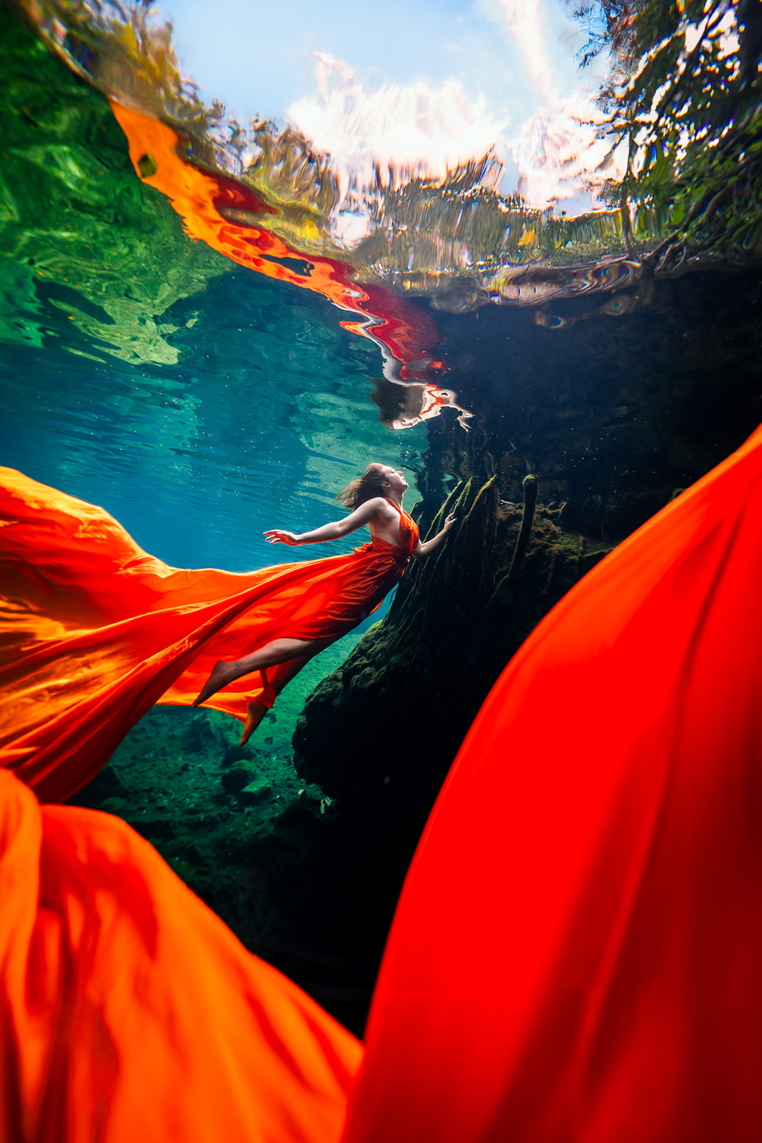 Flying dresses underwater in Riviera Maya