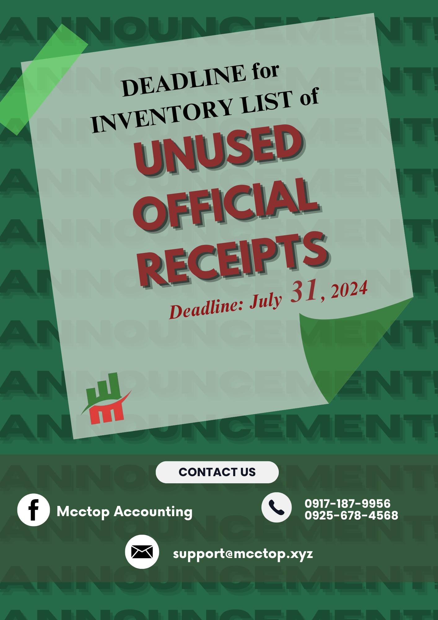 Mcctop - All unused manual and loose-leaf Official Receipts to be ...