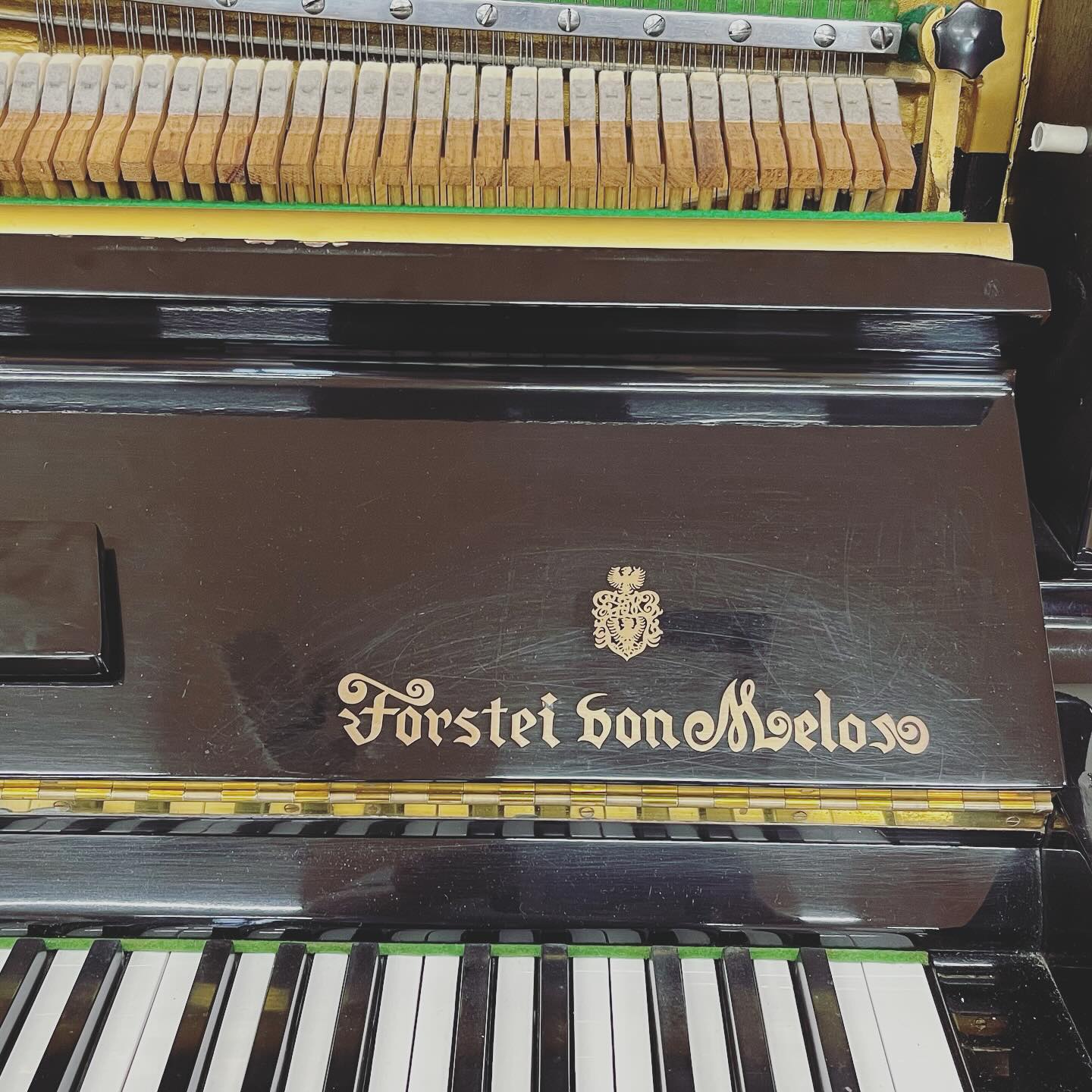 Forstei von Melos 特製250 というピアノ。 ロゴを磨こうとしたのか 