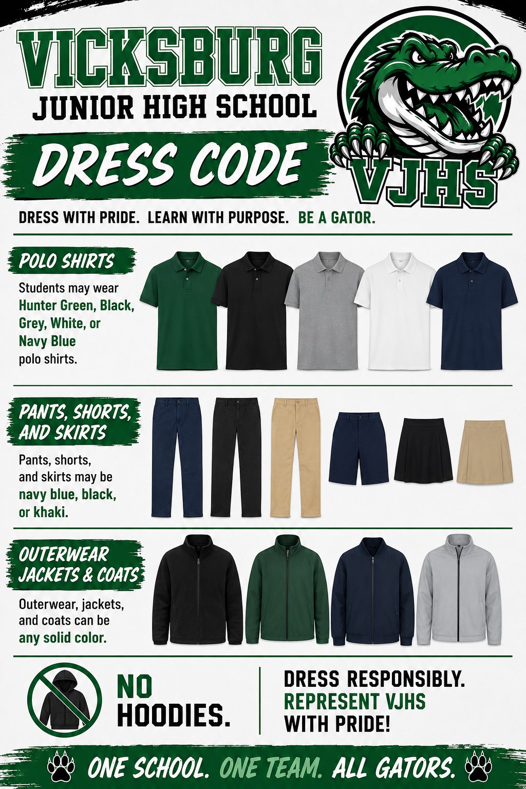green gators dress code 2026-2027 Information Elegant Long Sleeve Black Dress