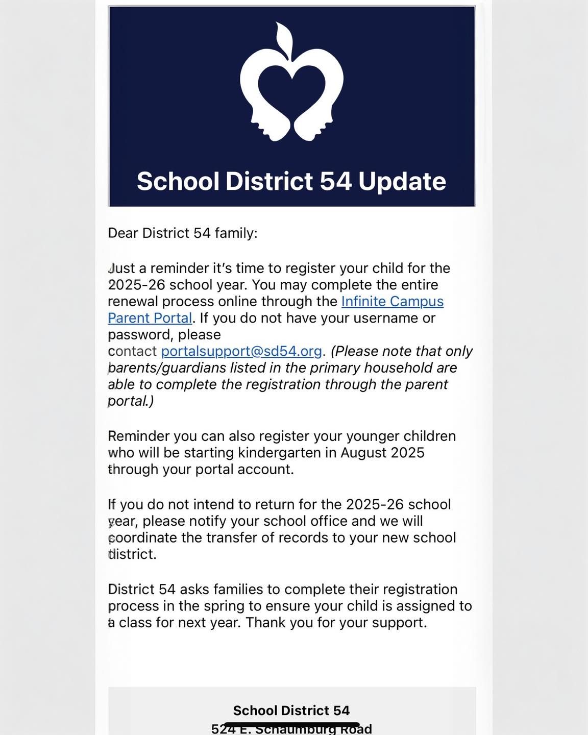 Enders-Salk - Dear District 54 families: This is a reminder to register ...